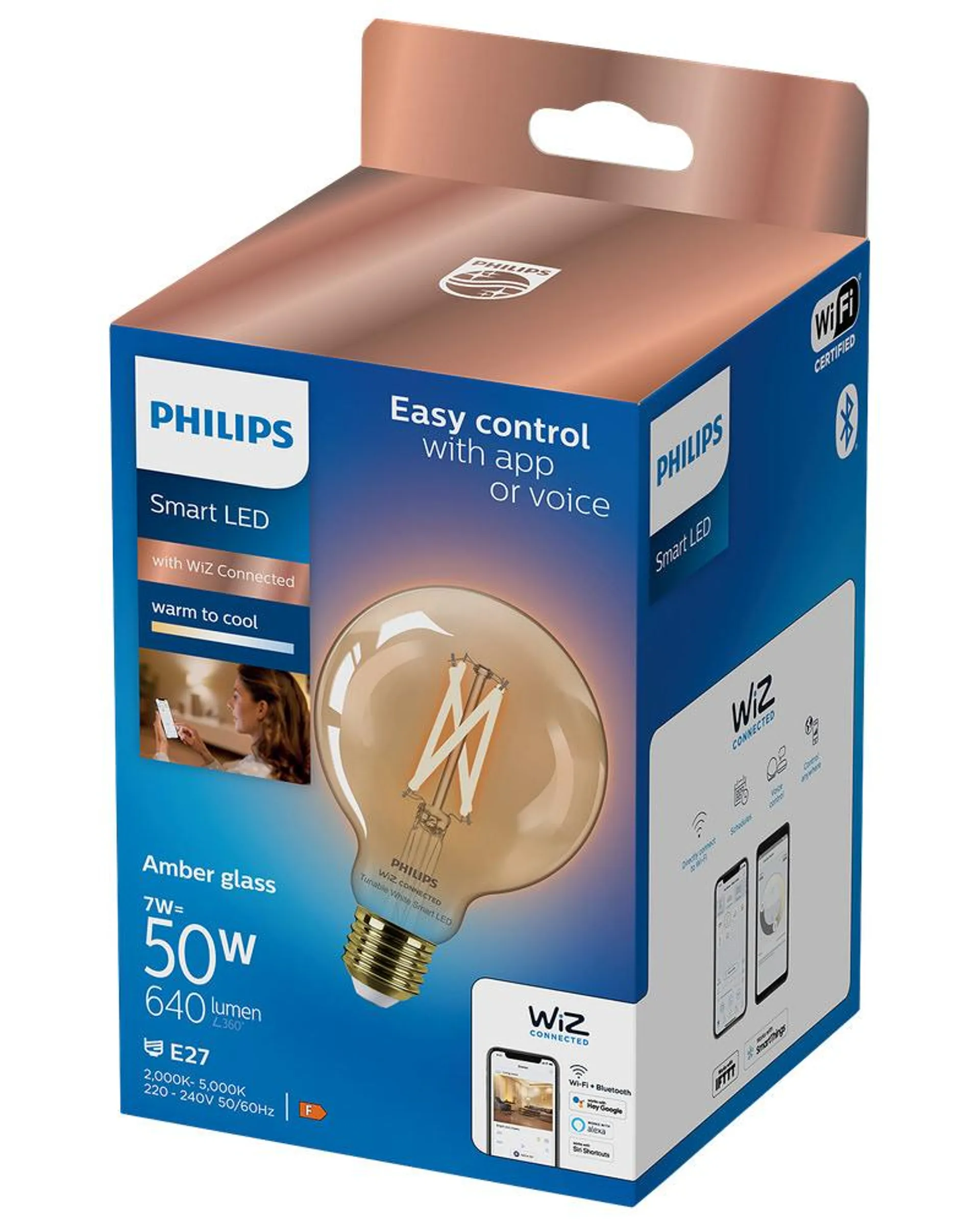 PHILIPS Smart LED-pære 7W E27 G95 - WarmToCool