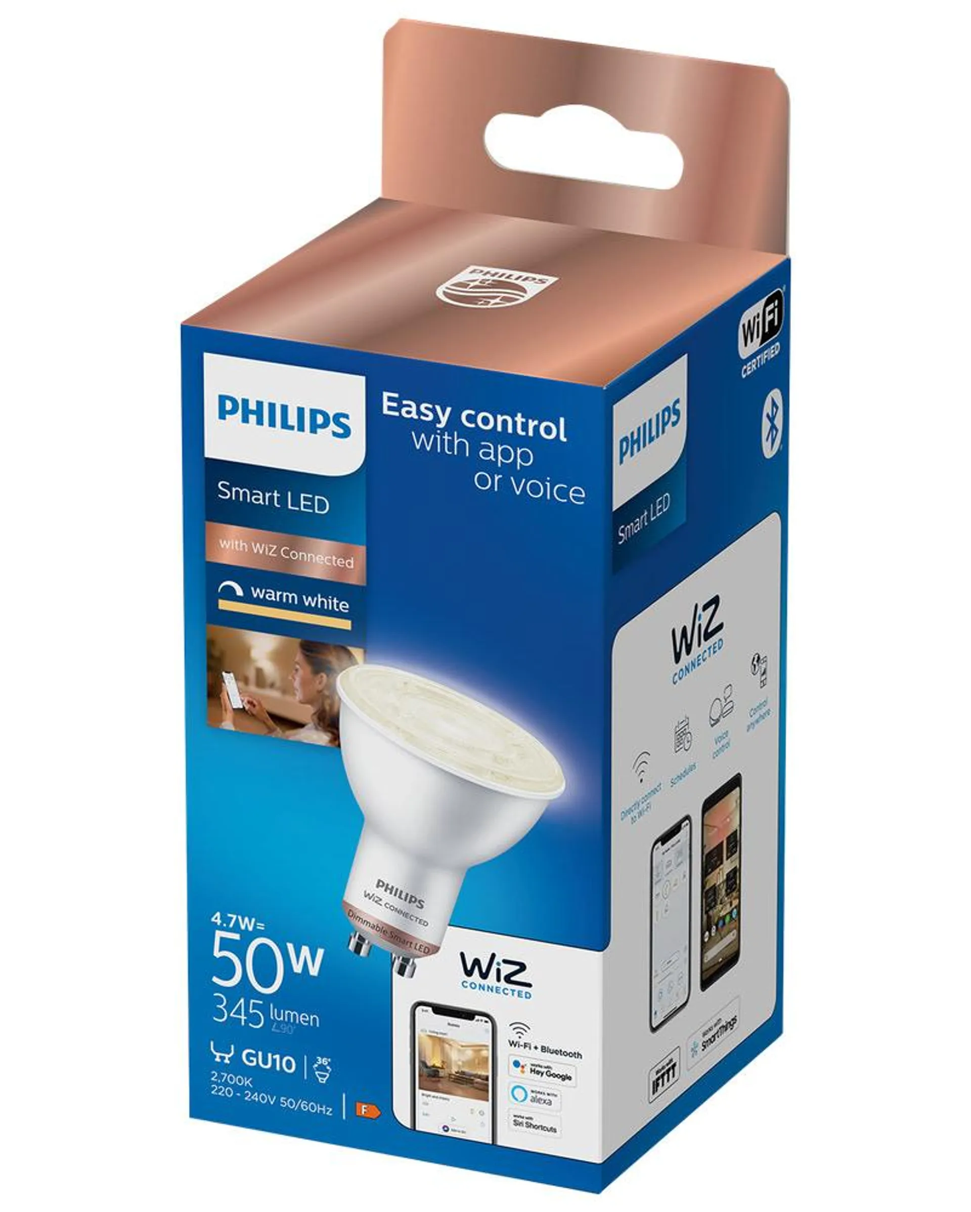 PHILIPS Smart LED-pære 4,7W GU10 - Warm White