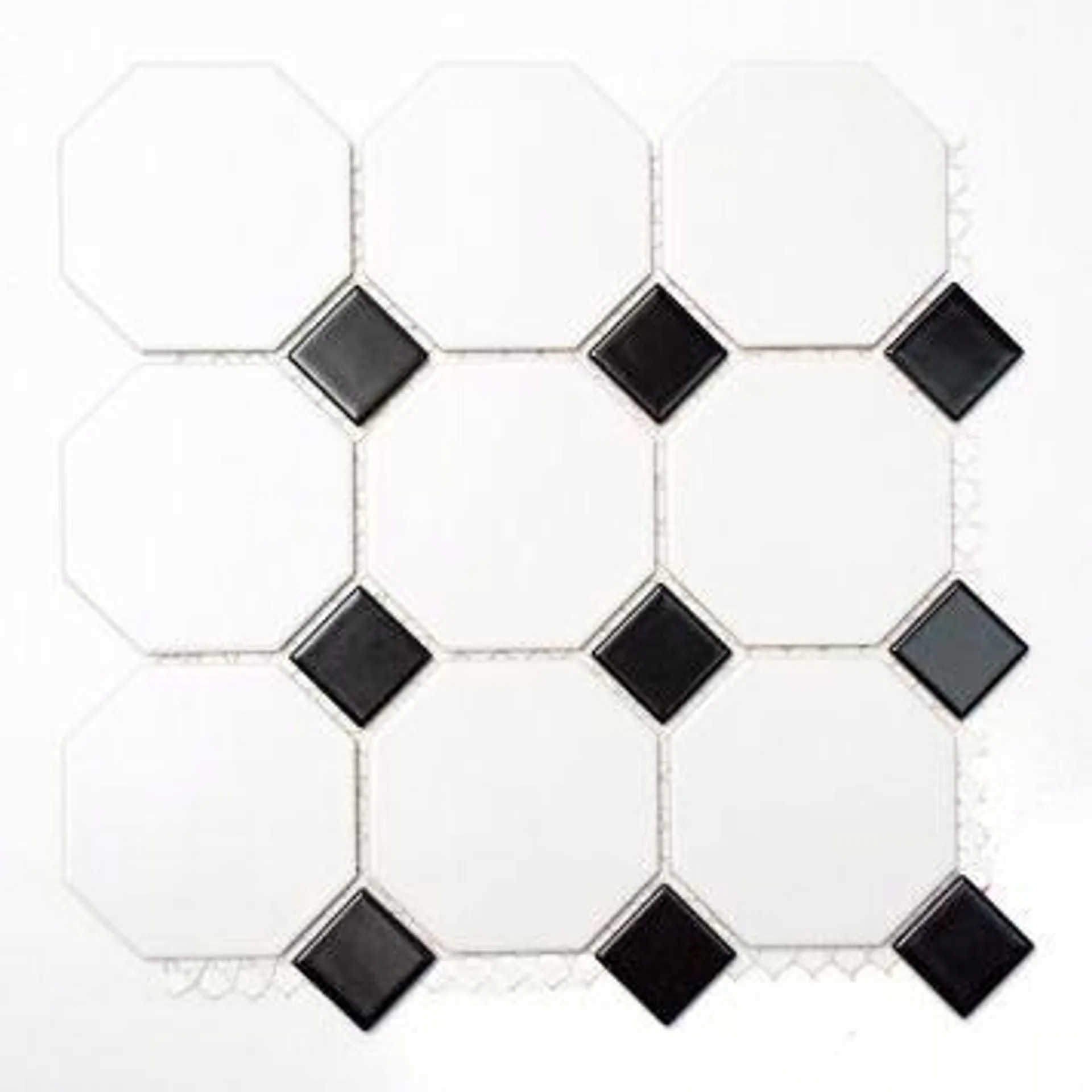 Mosaik Octagon keramik hvid og sort 30x30 cm