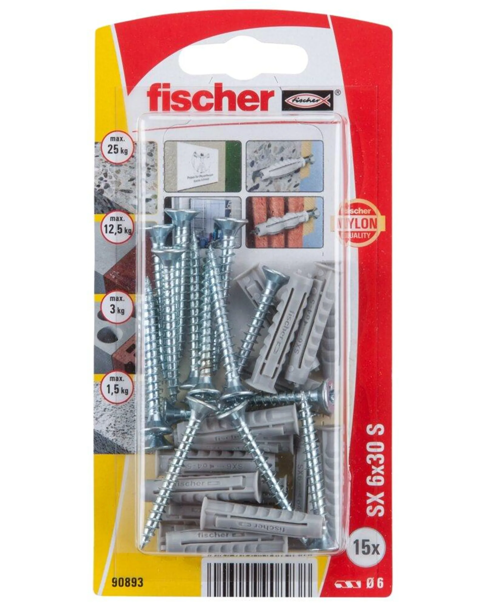 Fischer Dyvel med skrue 6 x 30 mm 15-pak