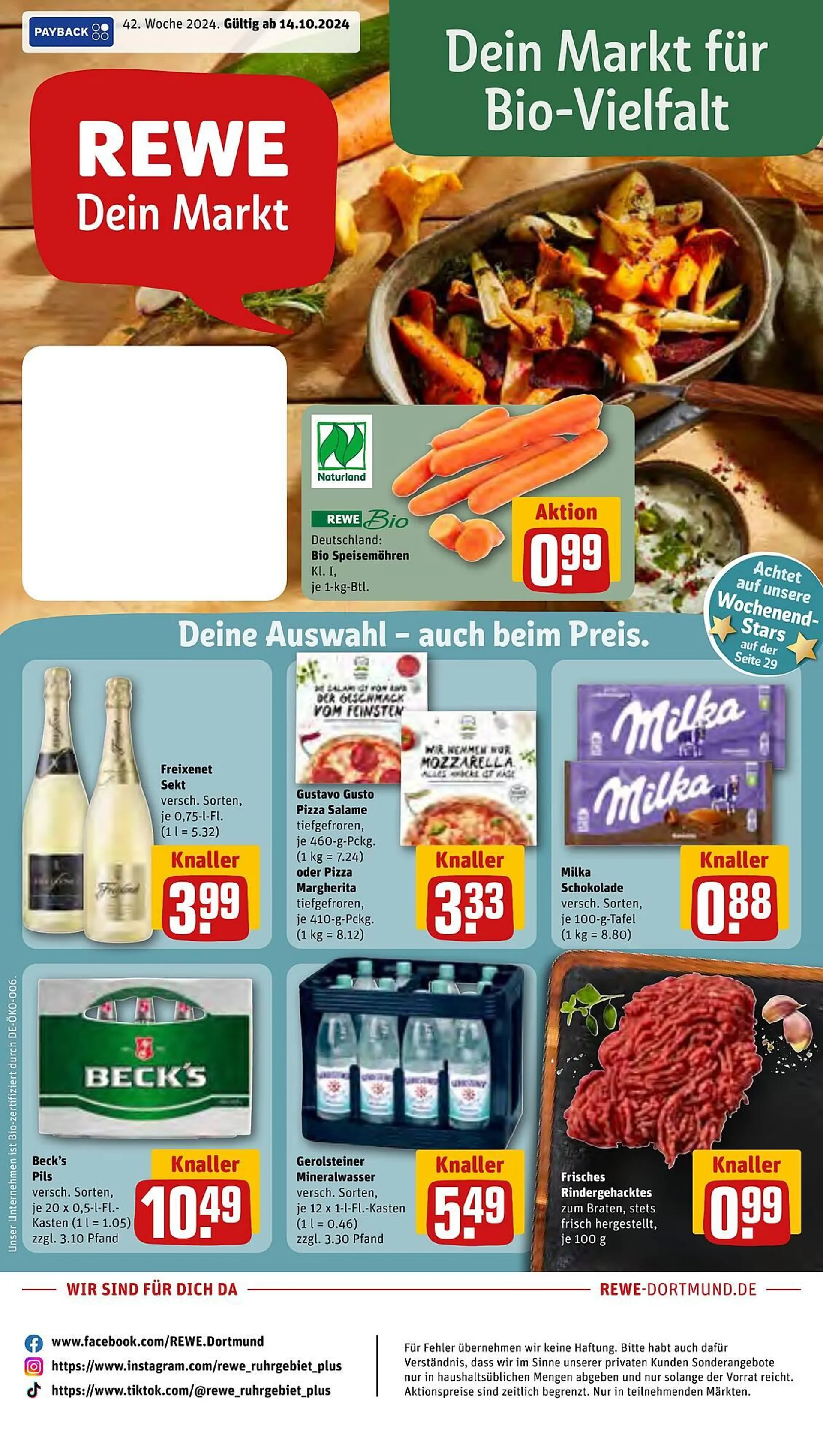 REWE tilbudsavis Gyldig indtil 14. oktober - 19. oktober 2024 - tilbudsavis side 1