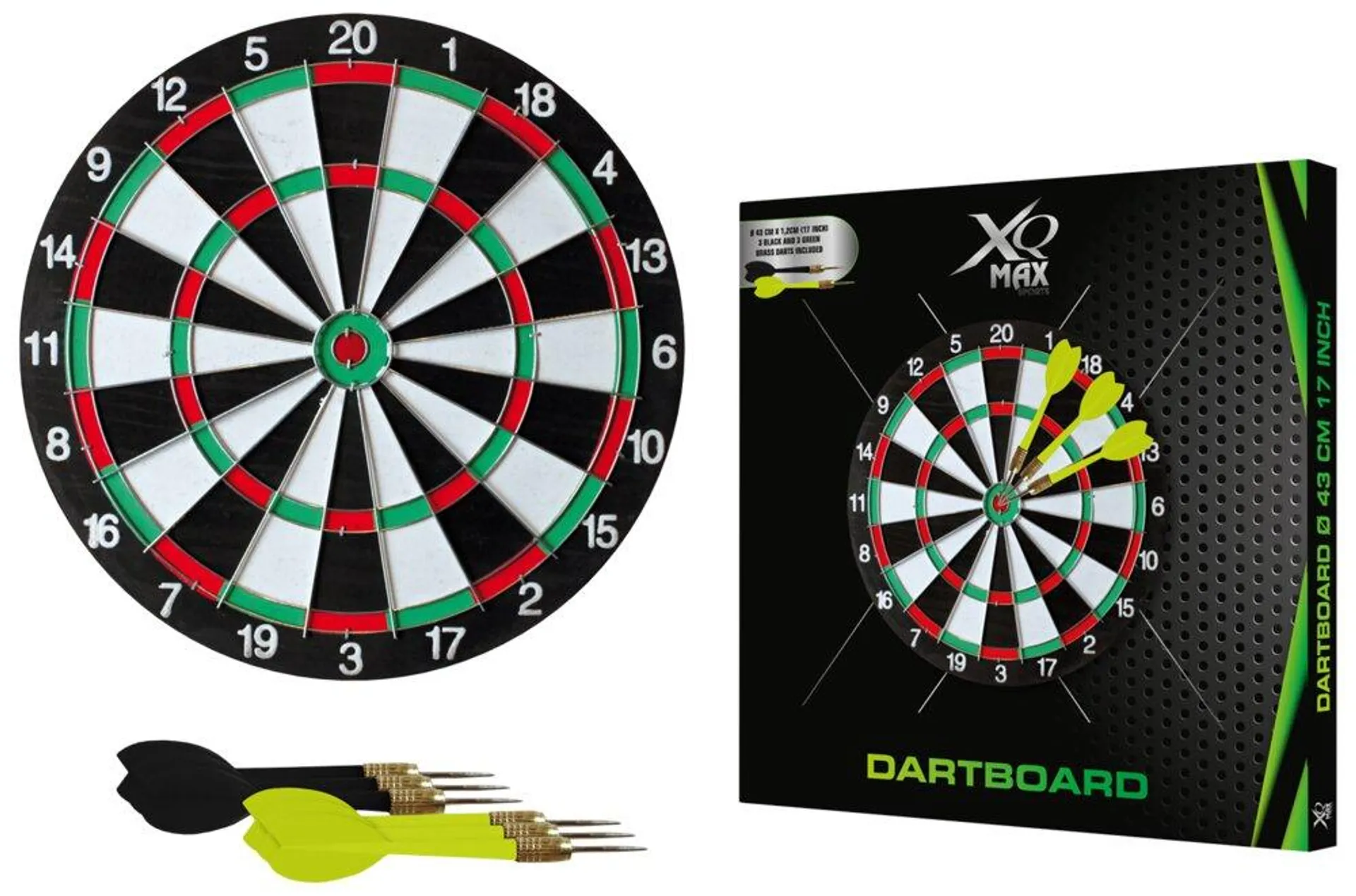 XQMAX Dartskive Ø43 cm med 6 pile