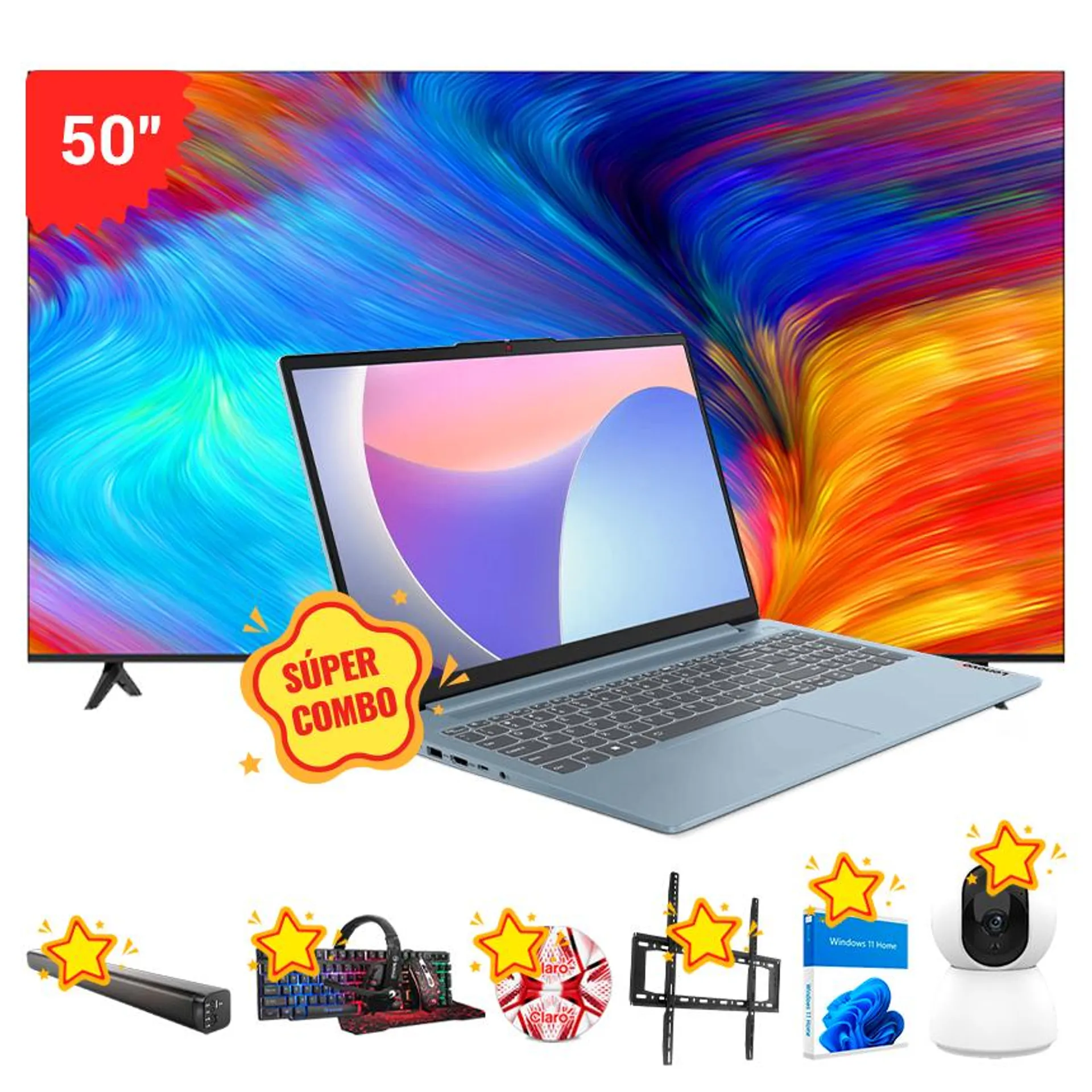 COMBO TCL 50" 4K HDR GOOGLE TV (50P735) + LENOVO IDEAPAD SLIM 3 15 CORE I3 (512GB)