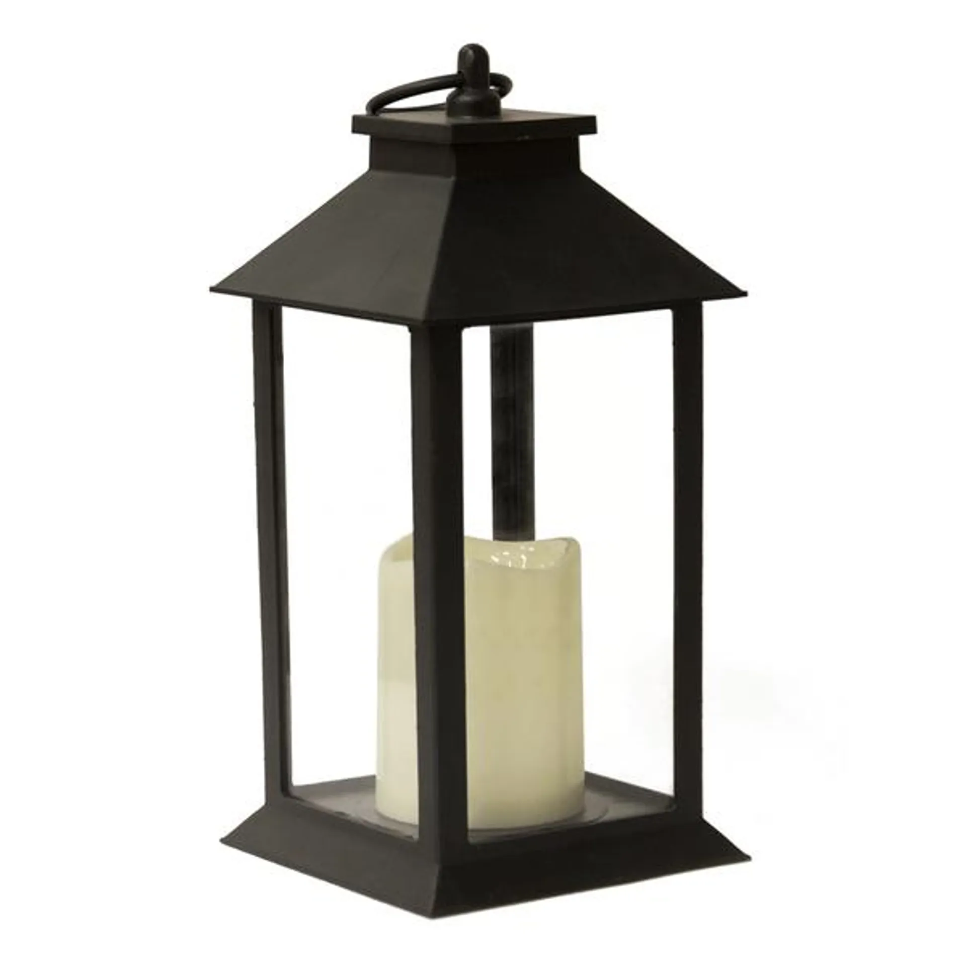 Farol con Vela LED Negro 14 x 29 cm