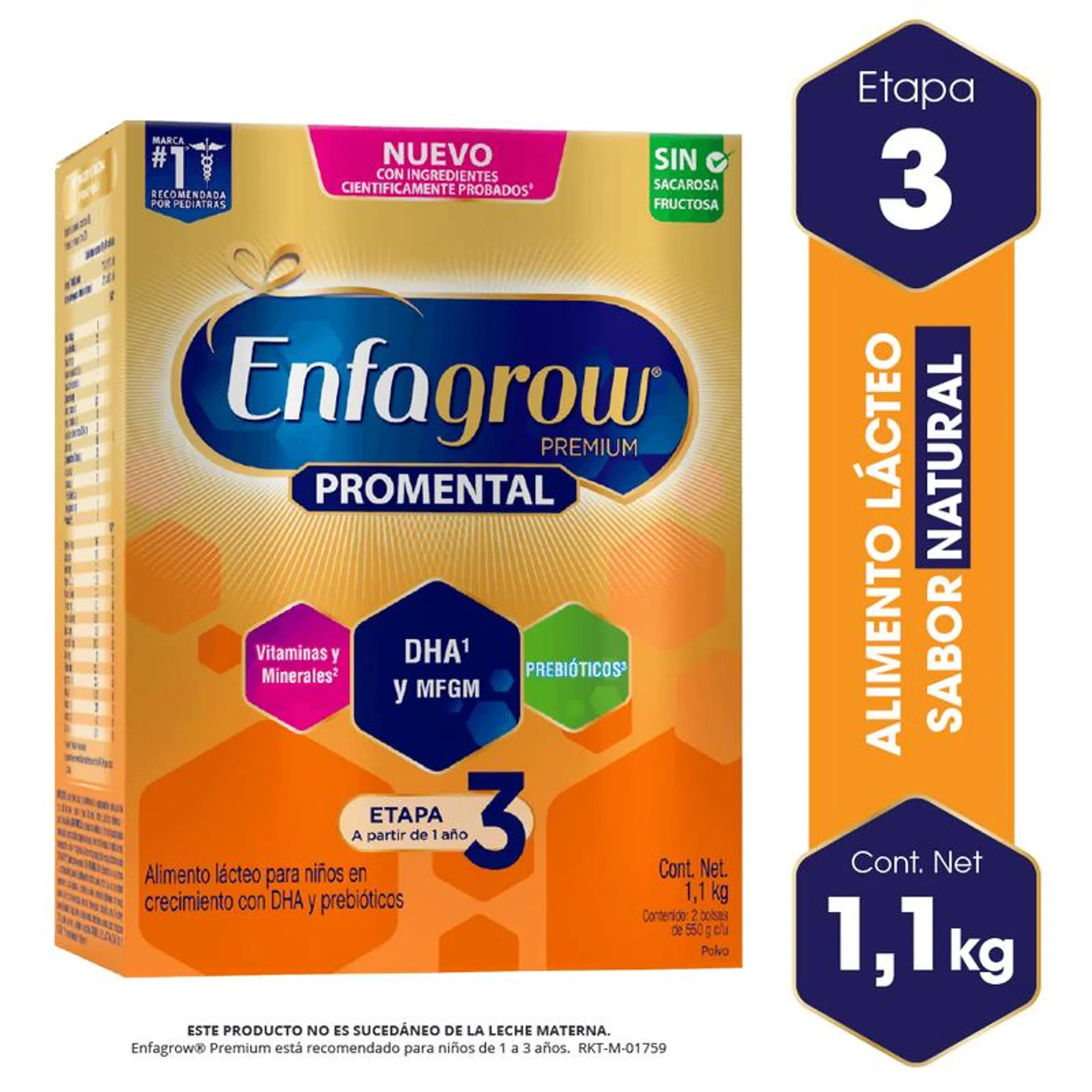 Enfagrow Premium Alimento Lácteo Promental Natural Etapa 3 - Caja 1100 G