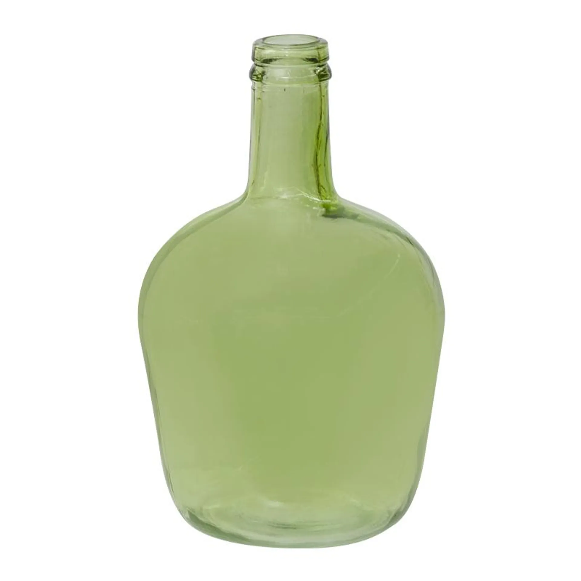 Florero Botella de Vidrio Verde 30x17cm