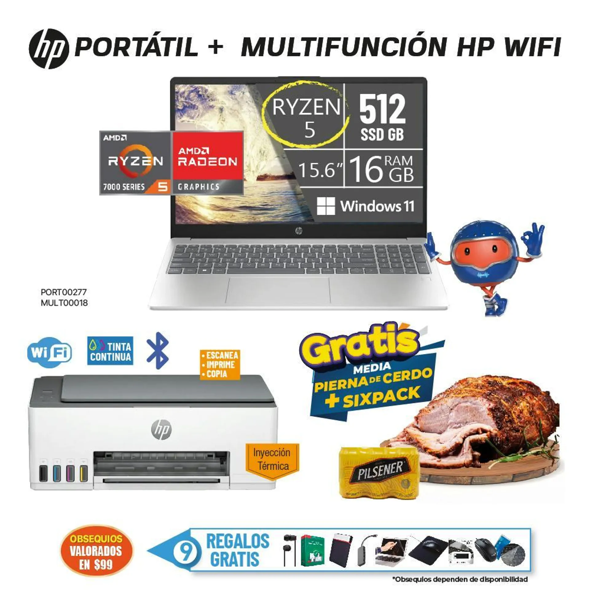 MEGA COMBO 4 PORTATIL HP + MULTIFUNCION HP WIFI