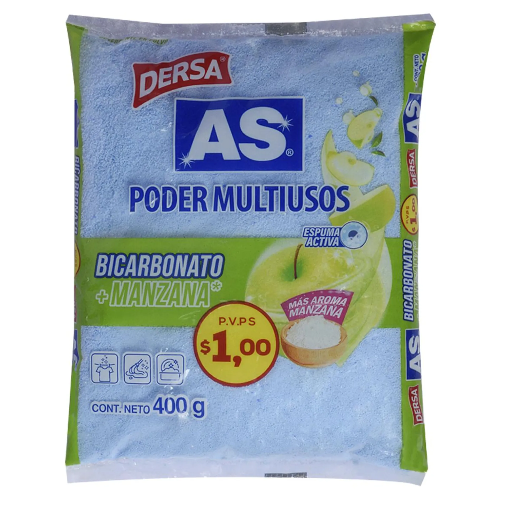 Detergente en Polvo Dersa Bicarbonato más Manzana 400g