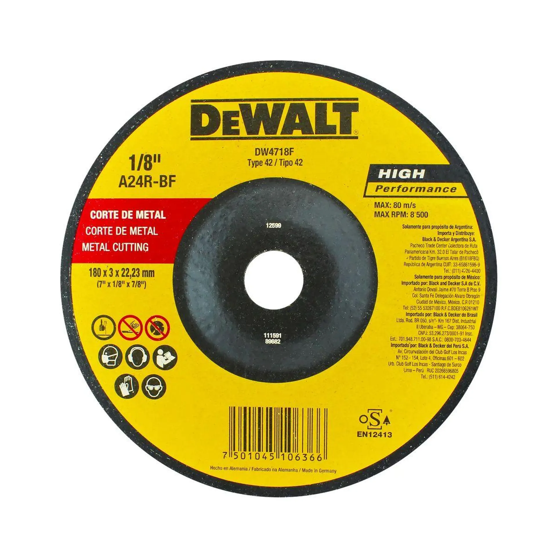 Disco Corte Metal 7X1/8X7/8 Cd Dewalt