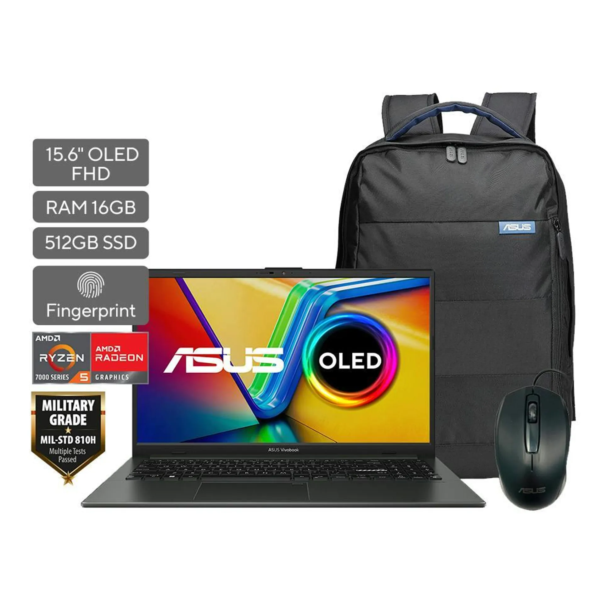 PORTATIL ASUS VIVOBOOK E1504FA-L1921/AMD RYZEN 5-7520U/16GB/SSD 512GB/15.6 PULG OLED/MOCHILA+MOUSE