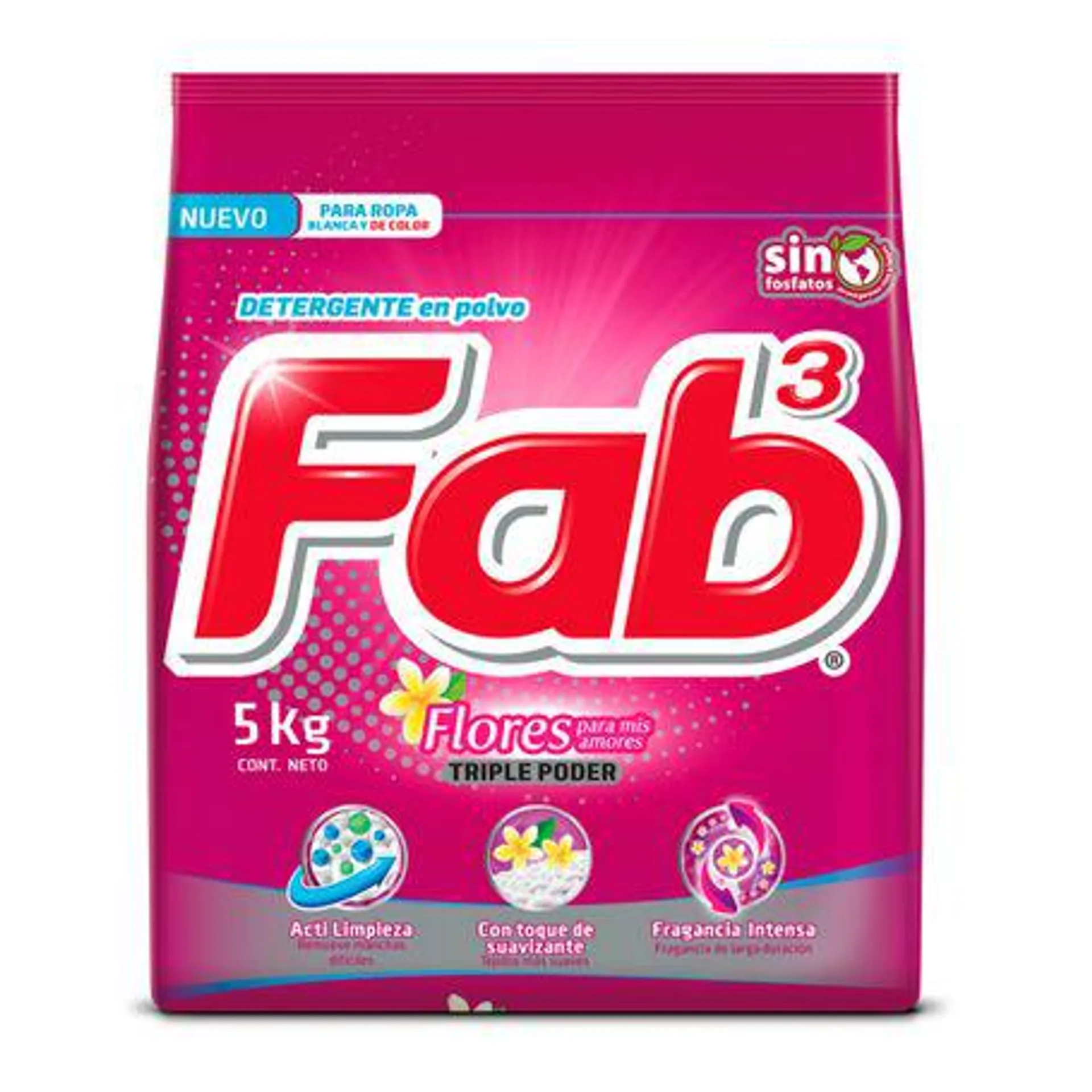 Detergente en Polvo Fab 3 Poderes Flores Amores 5kg