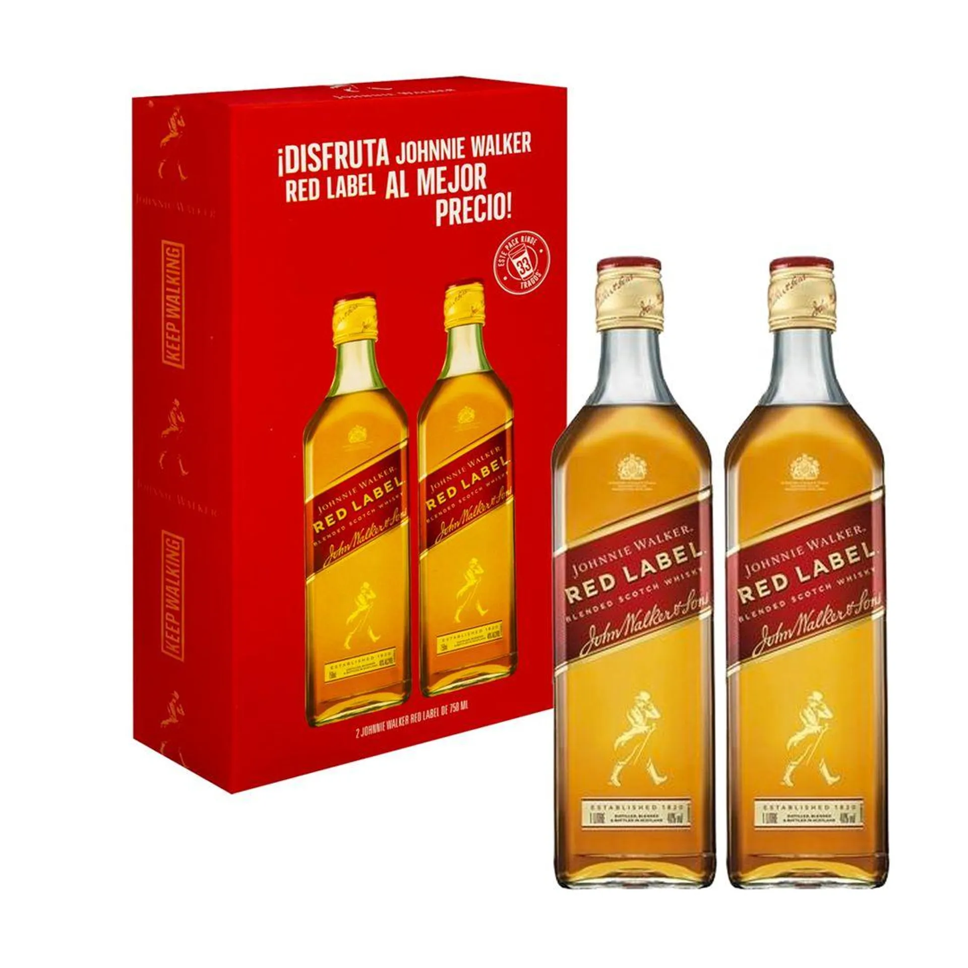 Pack 2 Unds Whisky Johnnie Walker Rojo 750ml