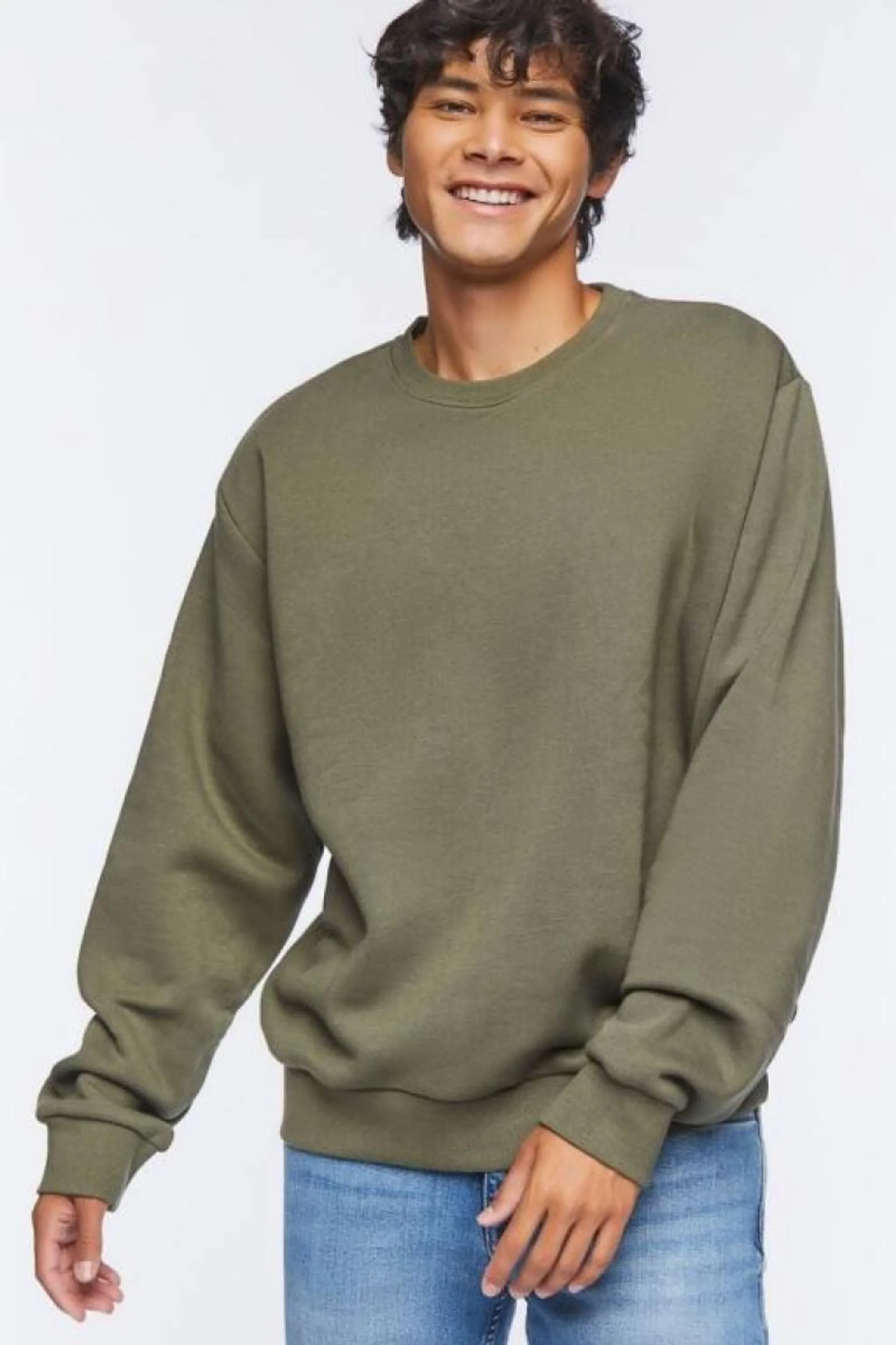 Sudaderas Forever 21 Fleece Crew Hombre Verde Oliva | DZEYZnbXla1