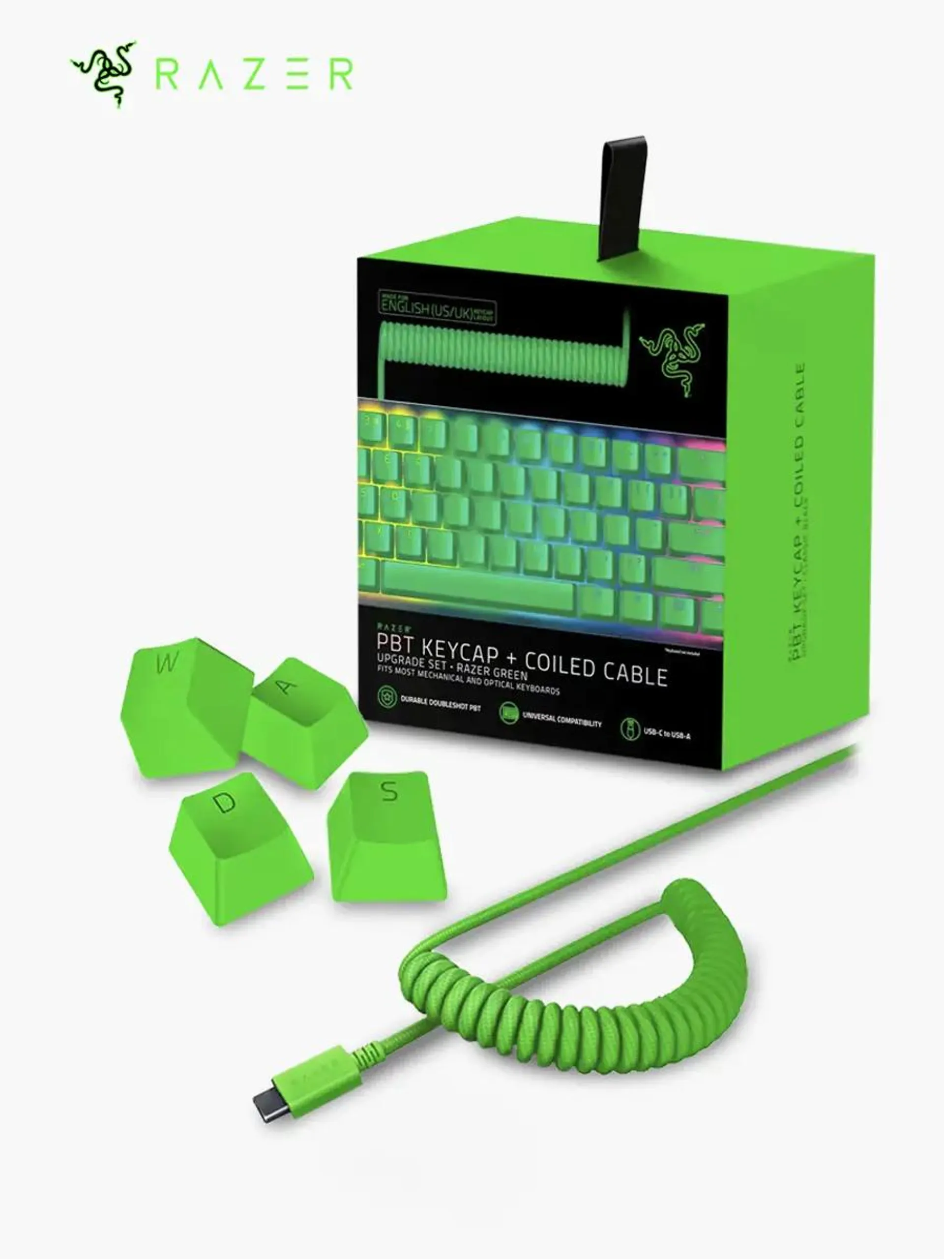 Juego de Teclas Razer PBT + Cable en espiral | Verde