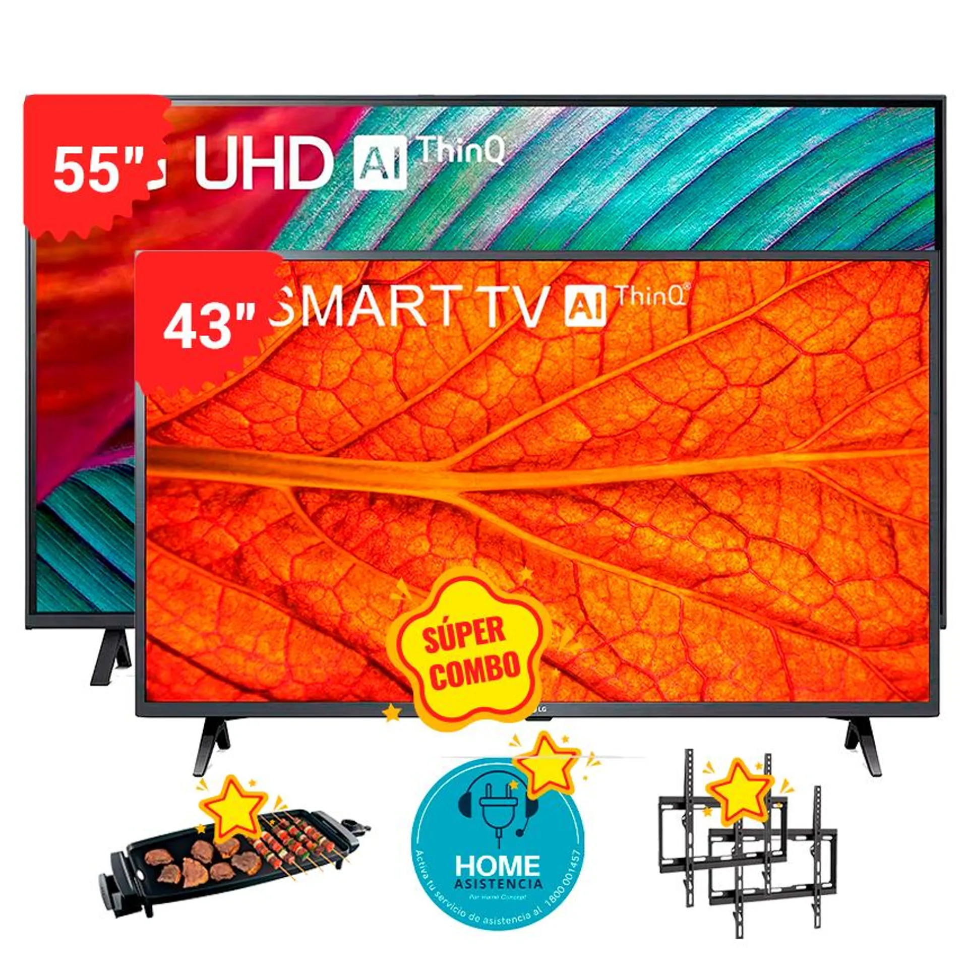 COMBO LG 55" UHD AI THINQ (55UR7800PSB) + 43" FHD AI THINQ (43LM6370PSB)