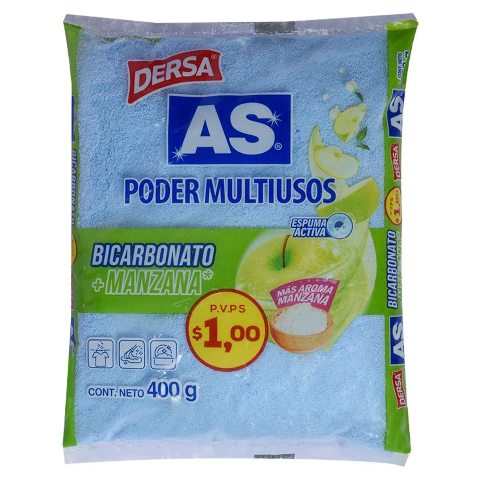 Detergente en Polvo Dersa Bicarbonato más Manzana 400g