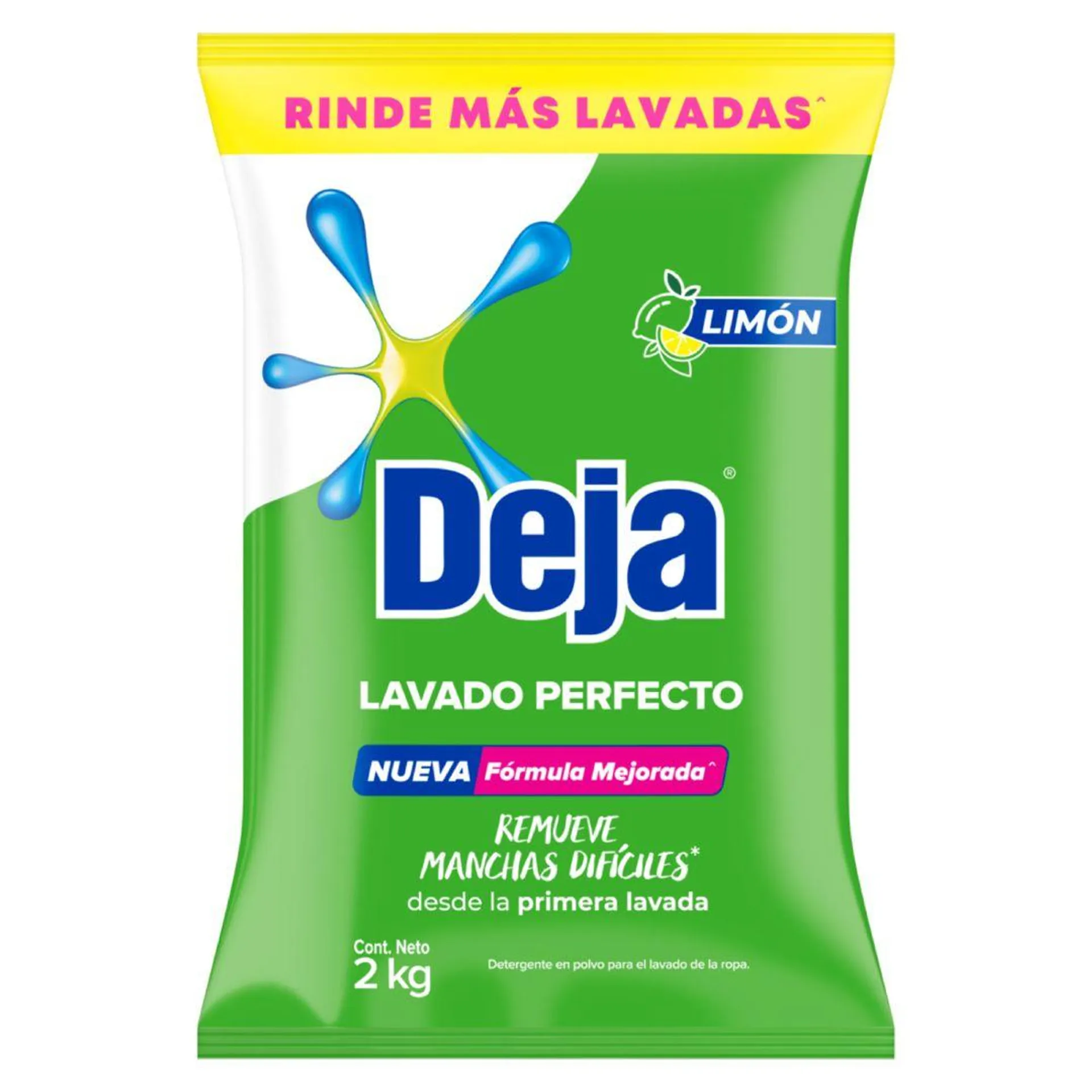 Detergente en Polvo Deja Lavado Perfecto Limón más Bicarbonato 2kg