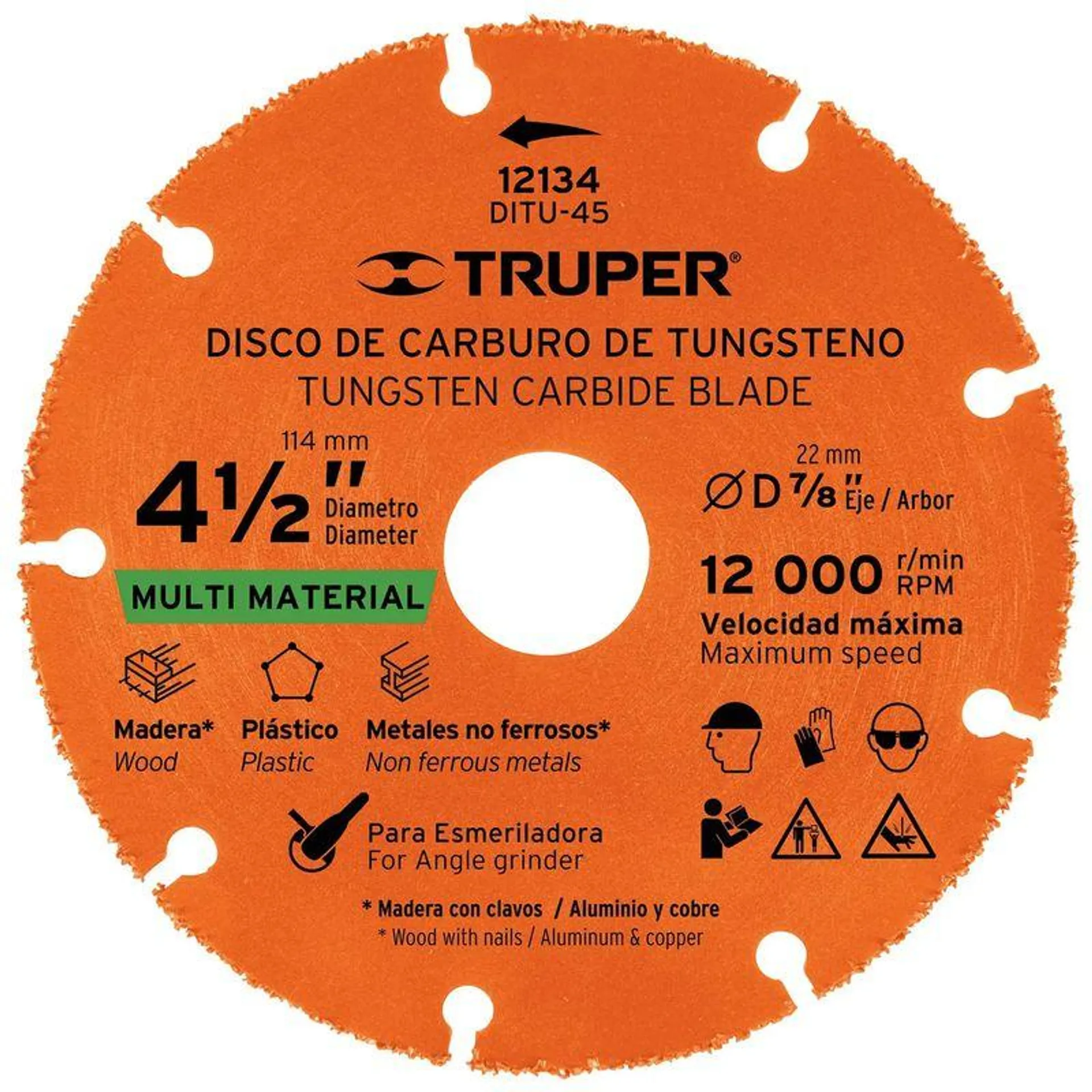 Disco 4-1/2" multimaterial de carburo de tungsteno