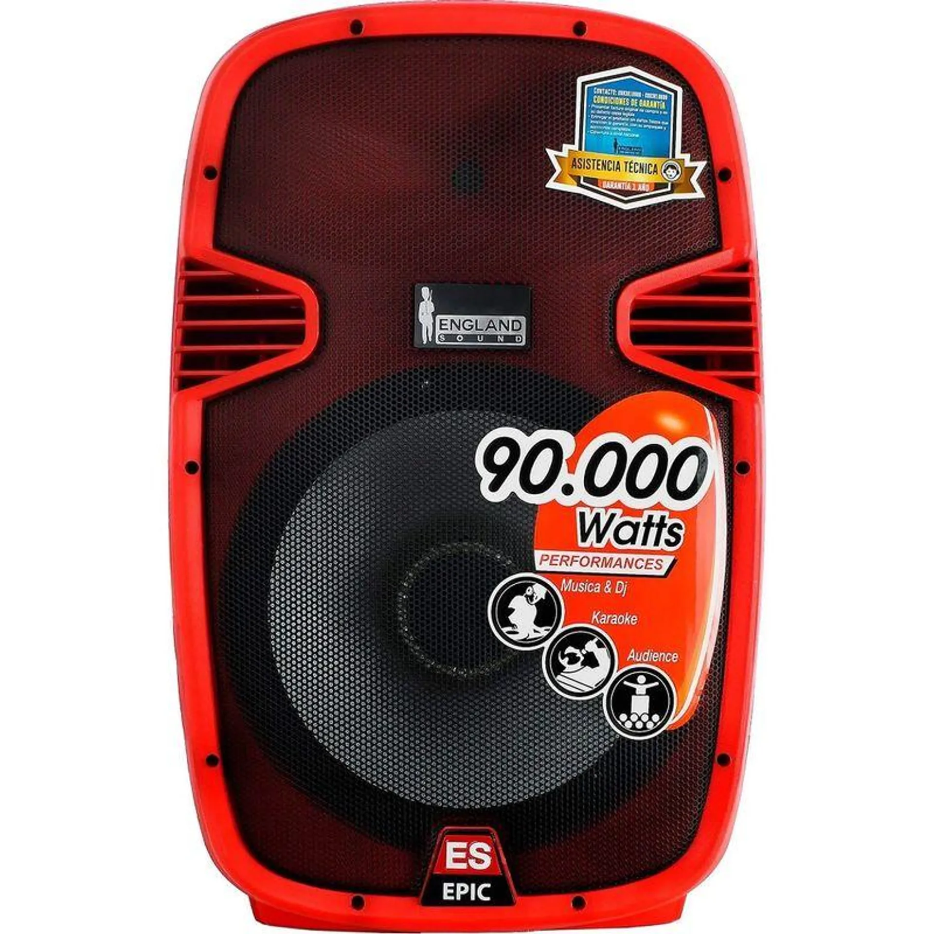 Caja Amplificada Es-2gad-Epic-15 Led 90000watts Bluetooth Rojo England Sound