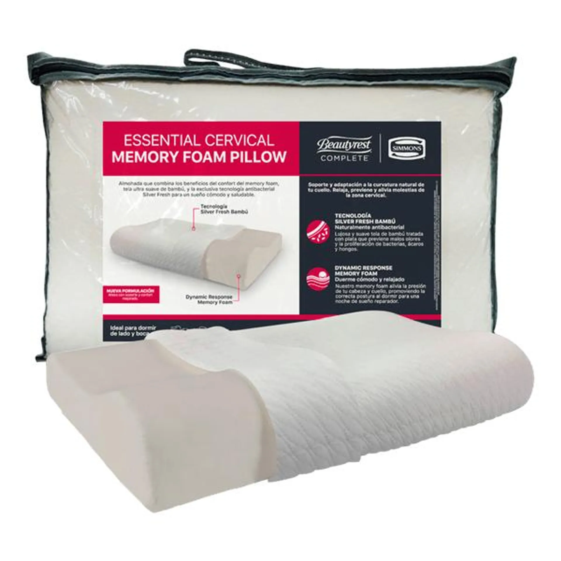 Almohada Simmons Beautyrest Essential Ergonómica 60 x 40 cm