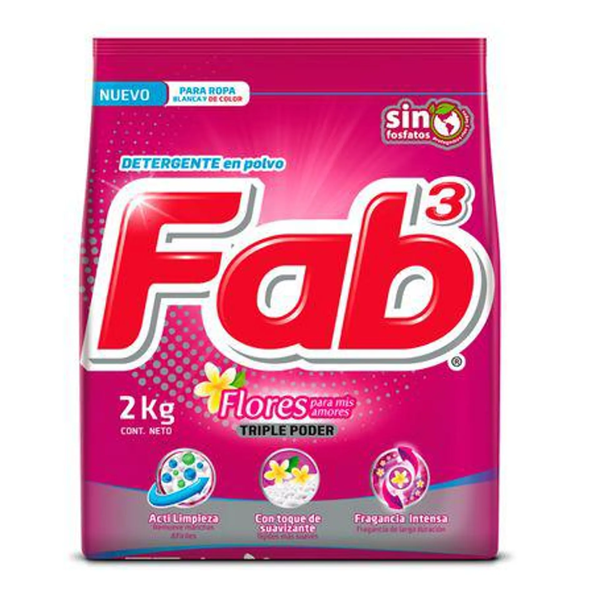 Detergente en Polvo Fab 3 Poderes Flores Amores 2kg