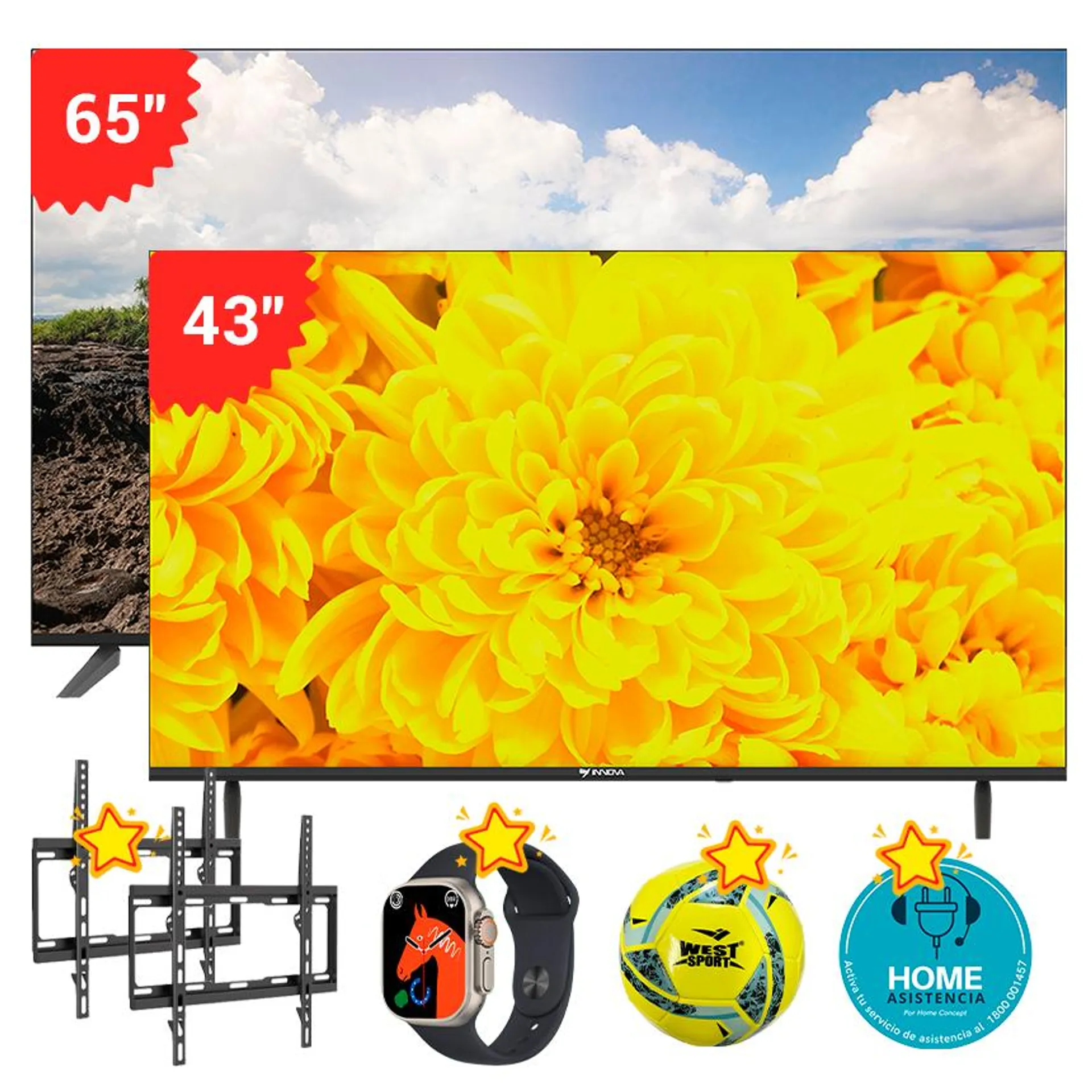 COMBO INNOVA 65" SMART LED UHD 4K (IN-LED-654K-GTV-MO) + 43" SMART LED FHD (IN-LED-43FHD-GTV-MO)