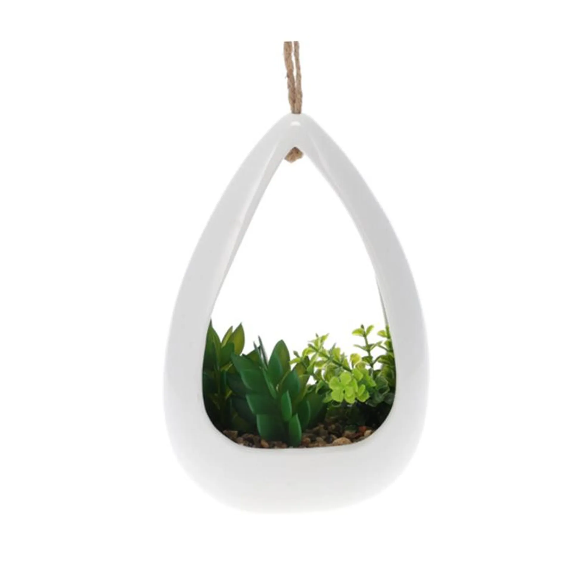 Maceta Colgante con Planta Artificial Blanca