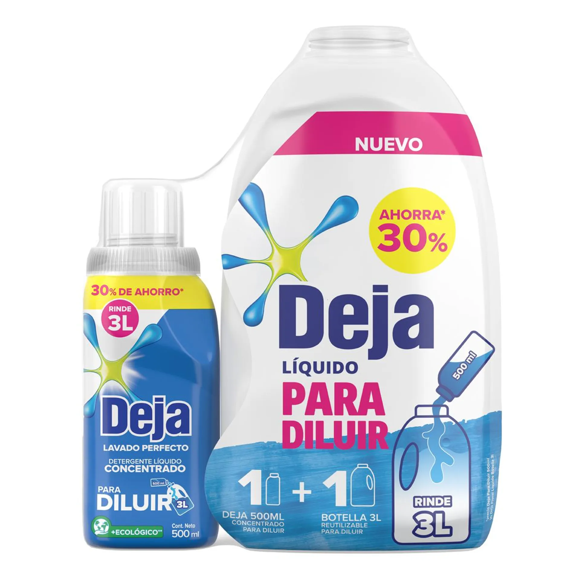 Detergente Líquido Deja para Diluir 500ml y Botella Reutilizable 3L