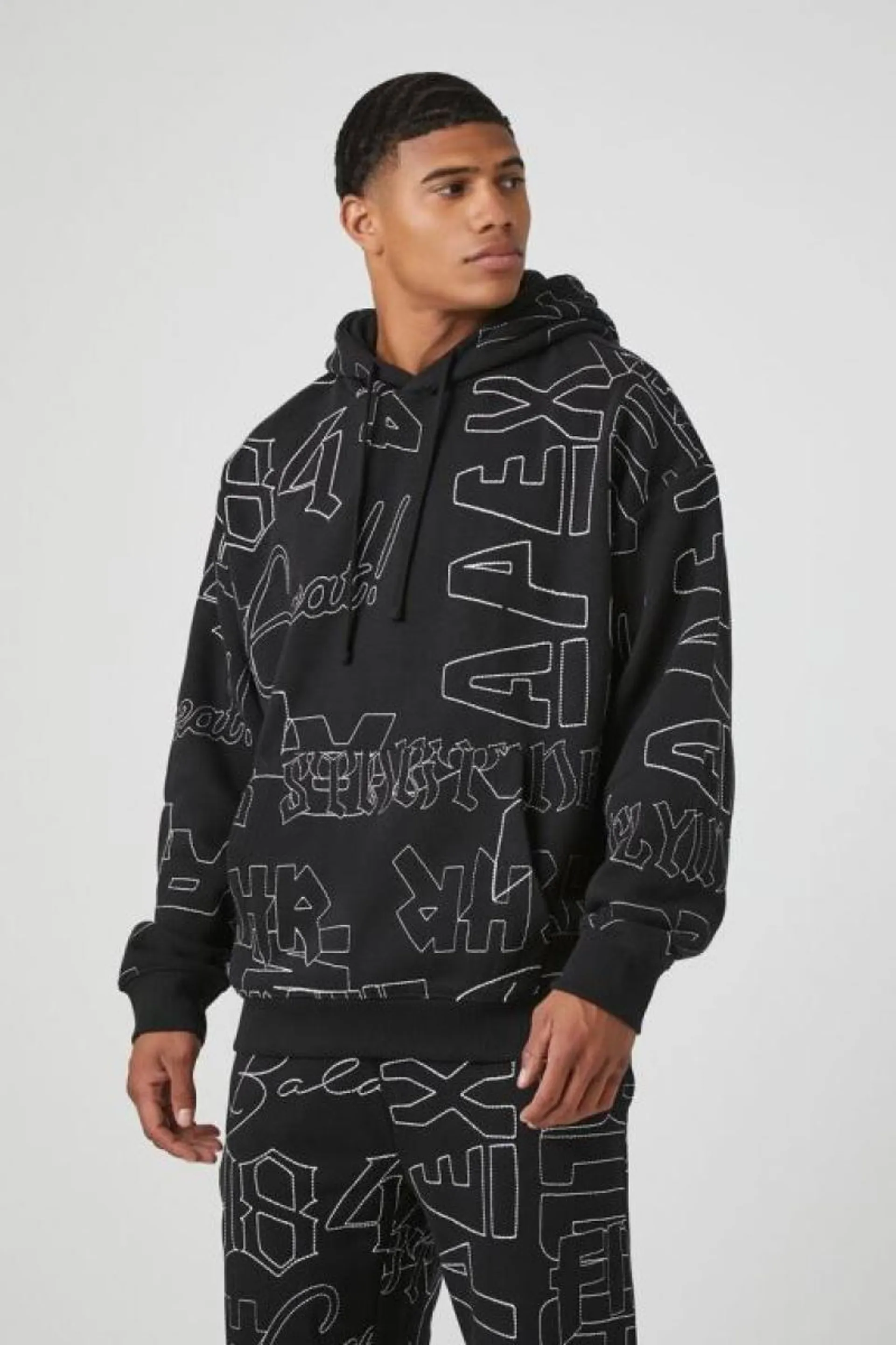 Sudaderas Forever 21 Stitched Embroidered Hombre Negras Creme | gYNPvAoIASr