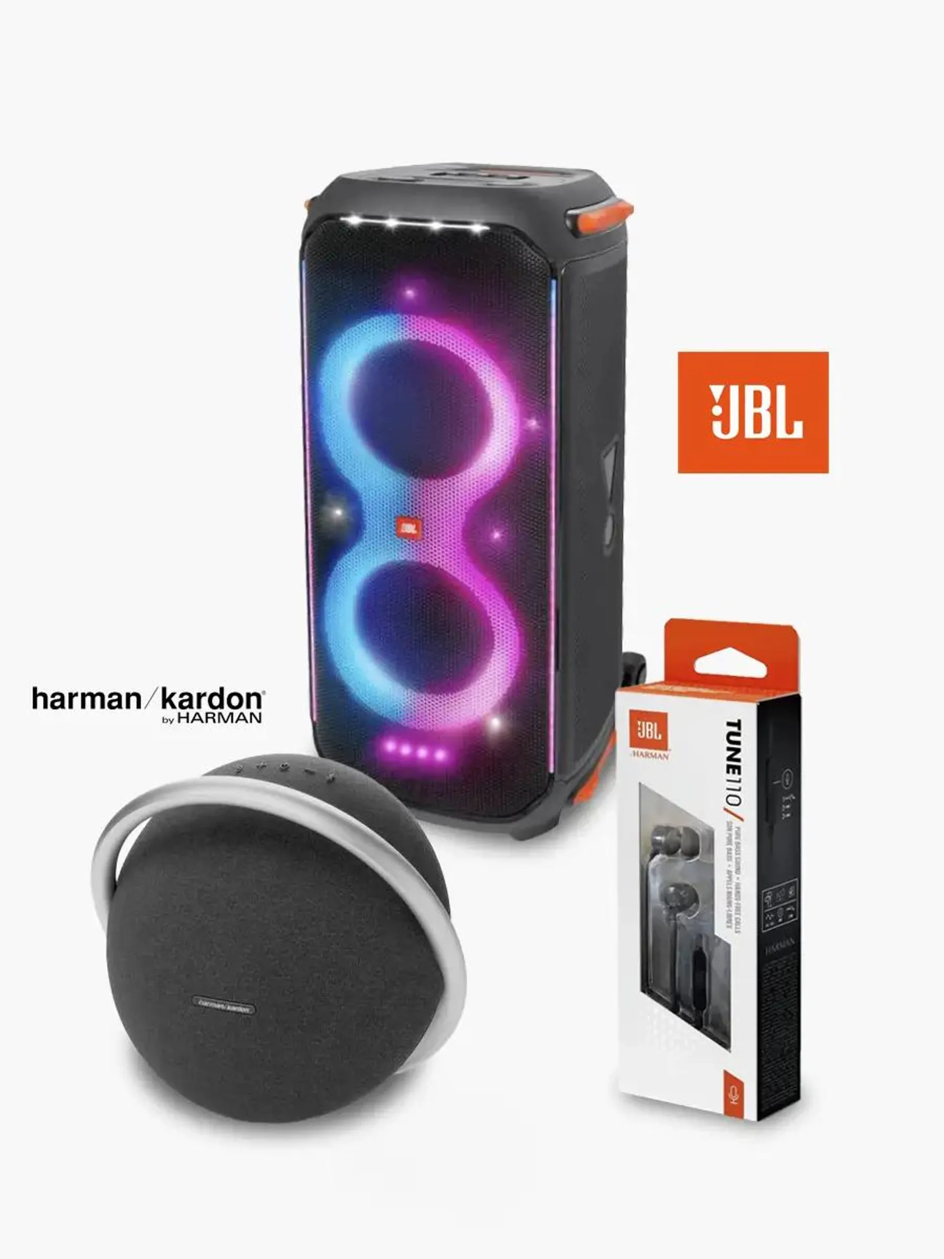 Combo Party Box 710 JBL + Parlante Harman Kardon Onyx Studio 8 + Audífonos In-ear JBL TUNE 110