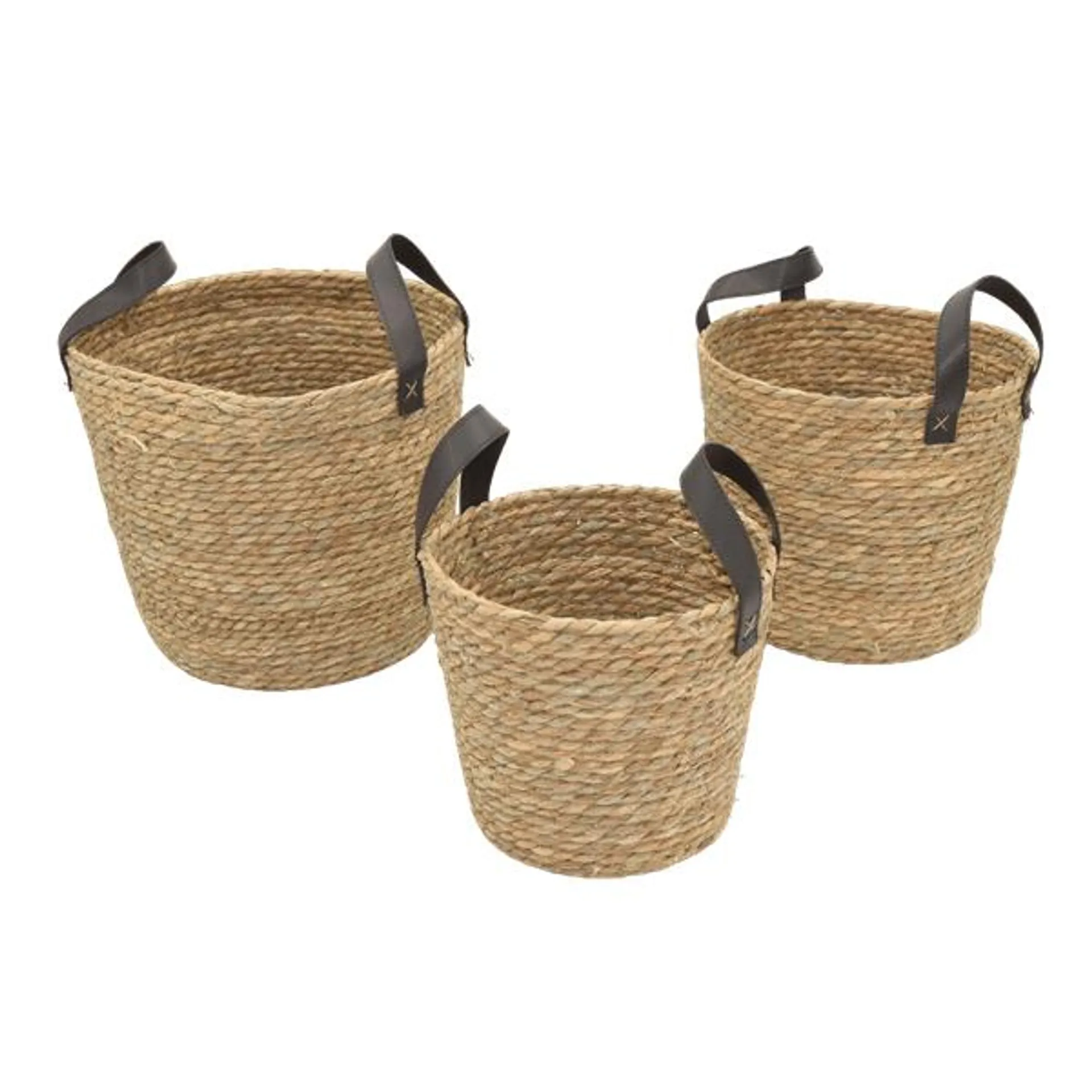 Cesto Mimbre con agarradera Café (set 3 unds)