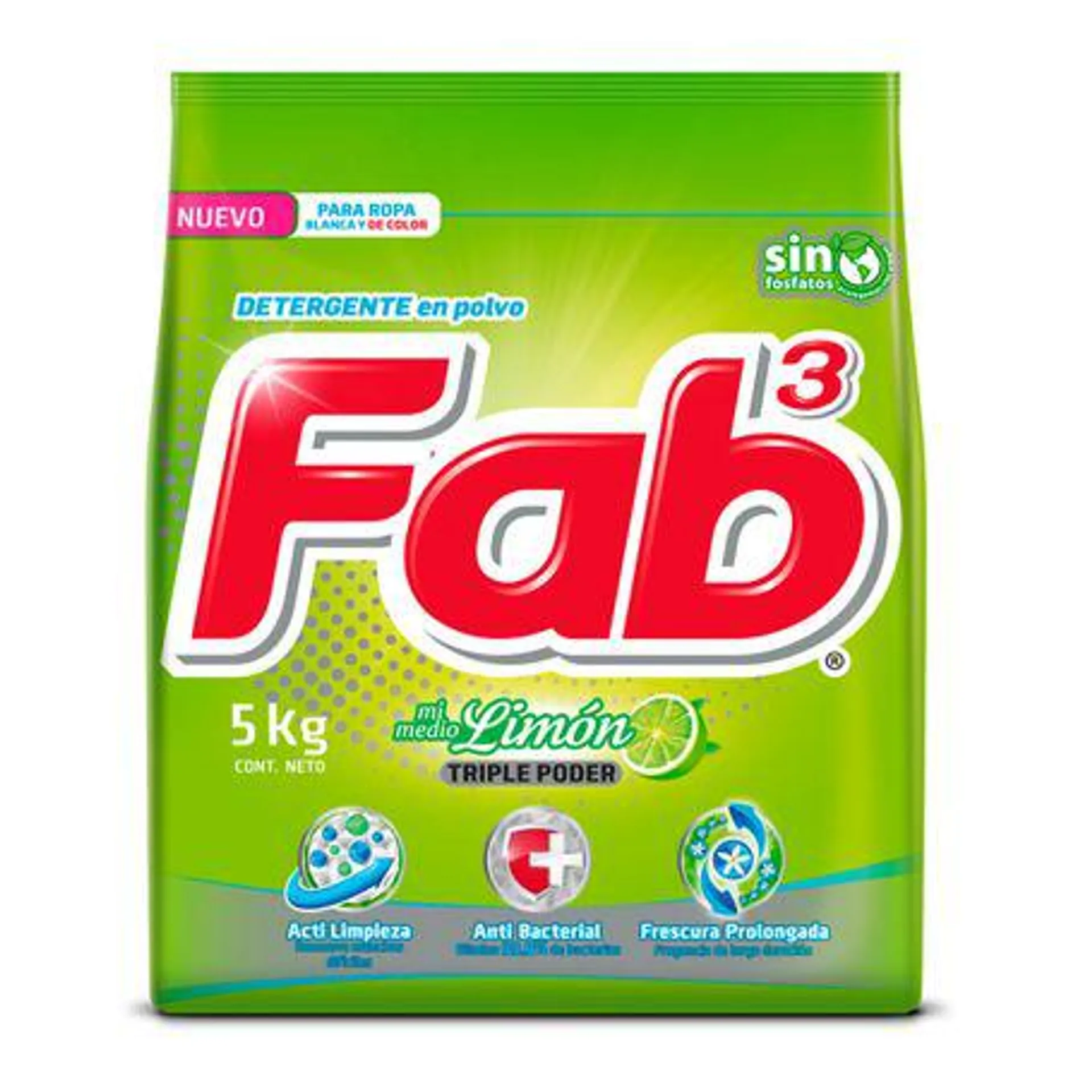 Detergente en Polvo Fab 3 Poderes Mi Medio Limón 5kg