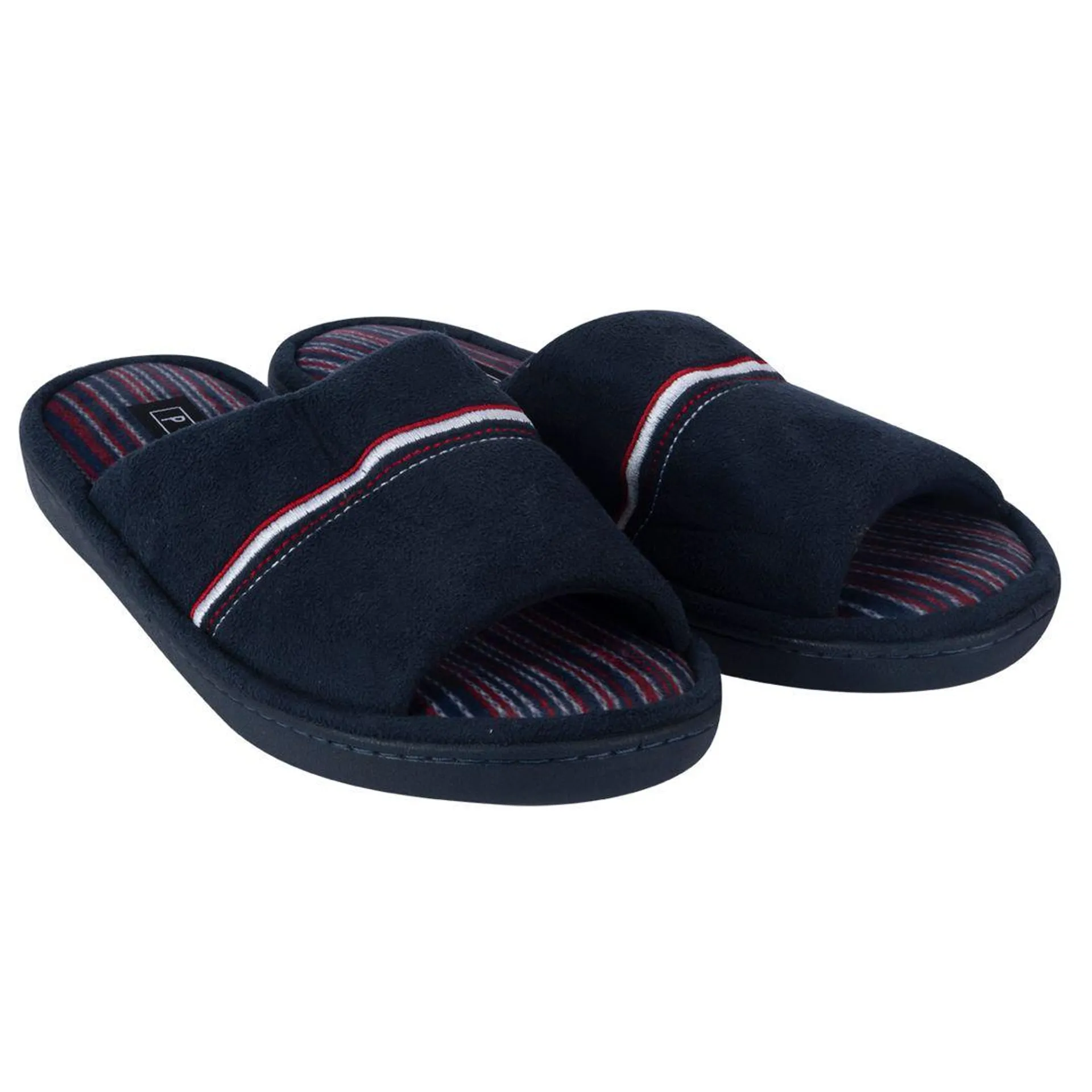 Pantufla Hombre Puff Abierta Bordada Azul Marino - Varias Tallas