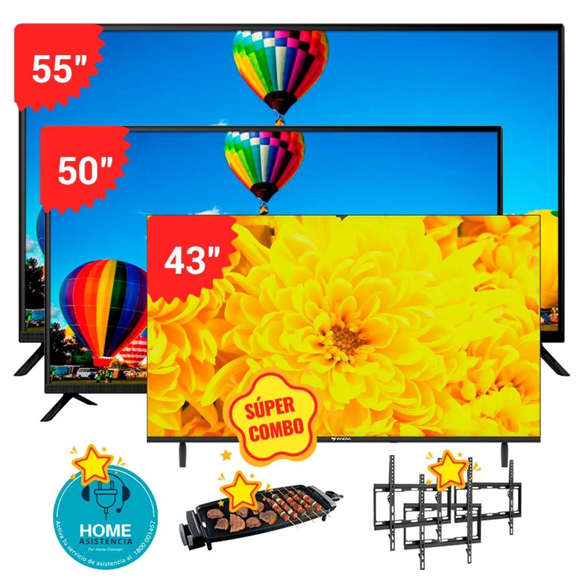 COMBO INNOVA 55" UHD (INLED55ANDR11MO) + 50" UHD (50ANDR11MO) + 43" FHD (43FHDGTVMO)