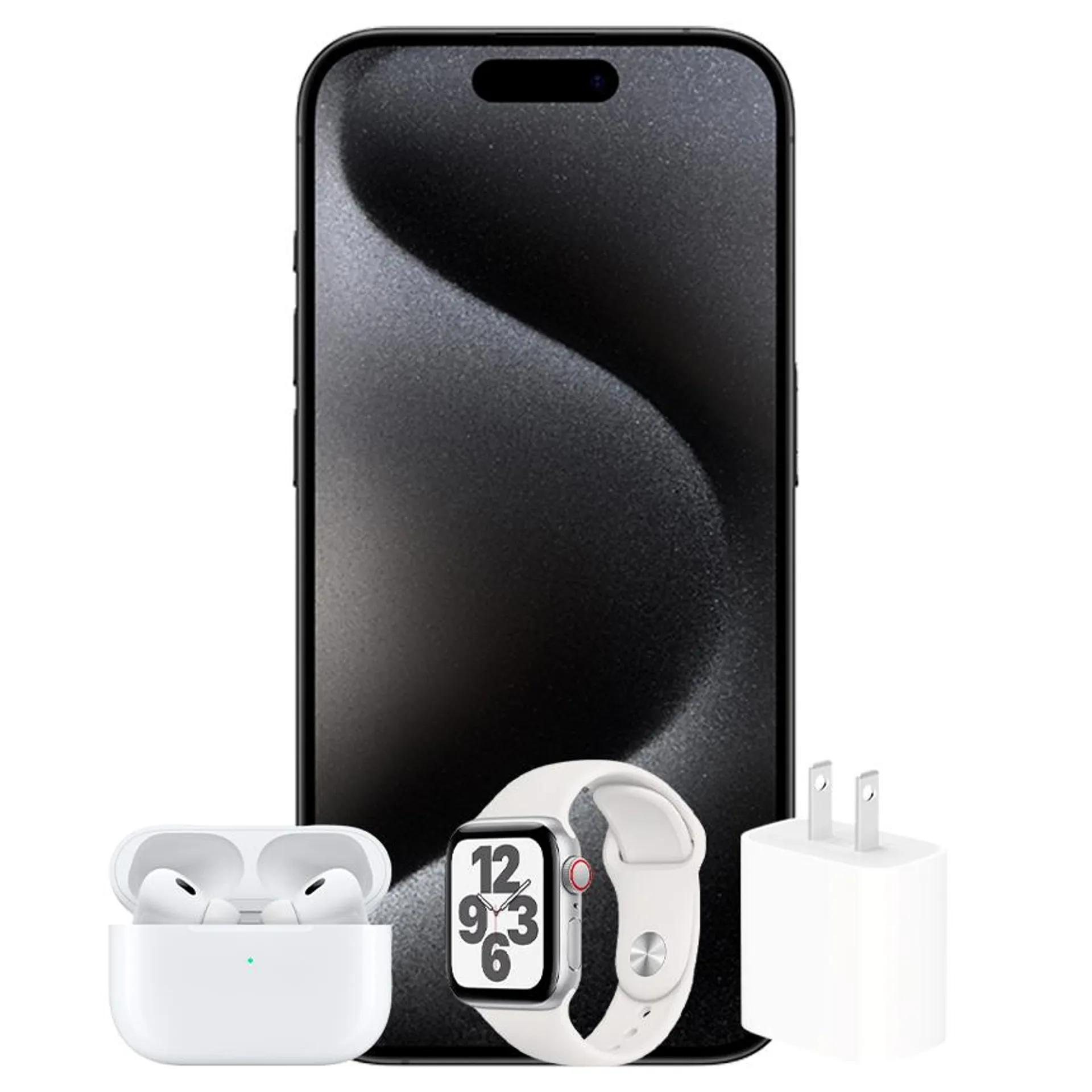 COMBO IPHONE 15 PRO MAX (1TB) + WATCH SERIE SE NE 40MM + 20W POWER ADAPTER + APPLE AIRPODS PRO 2 USBC