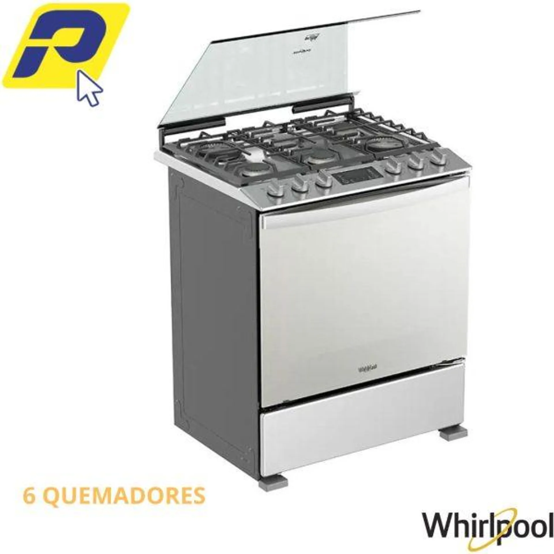 COCINA A GAS WHIRLPOOL 6 QUEMADORES XPERT FLAMA SIDE DOOR DISPLAY DIGITAL COLOR SILVER – LWFR7410S