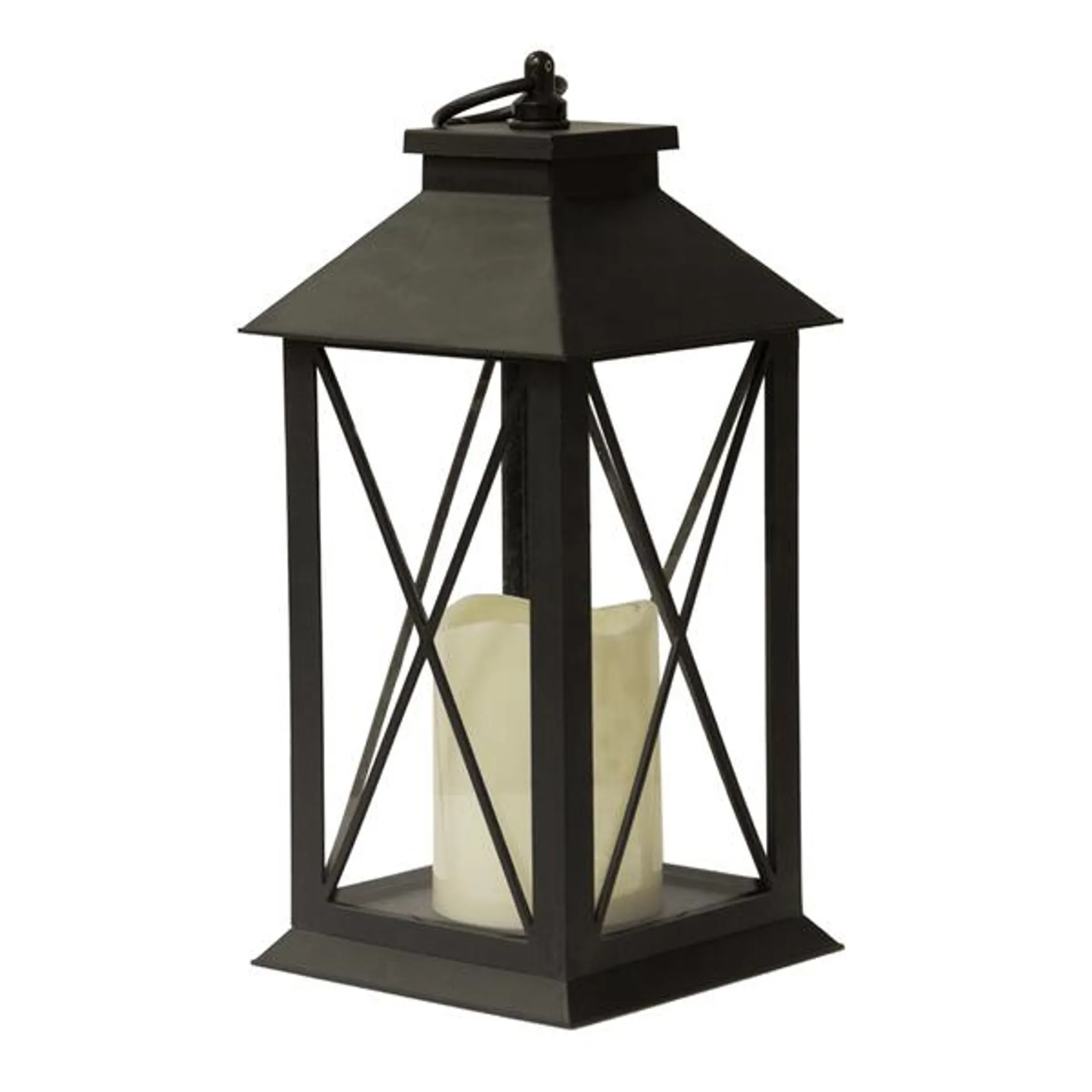 Farol con Vela LED Gris 14 x 29 cm