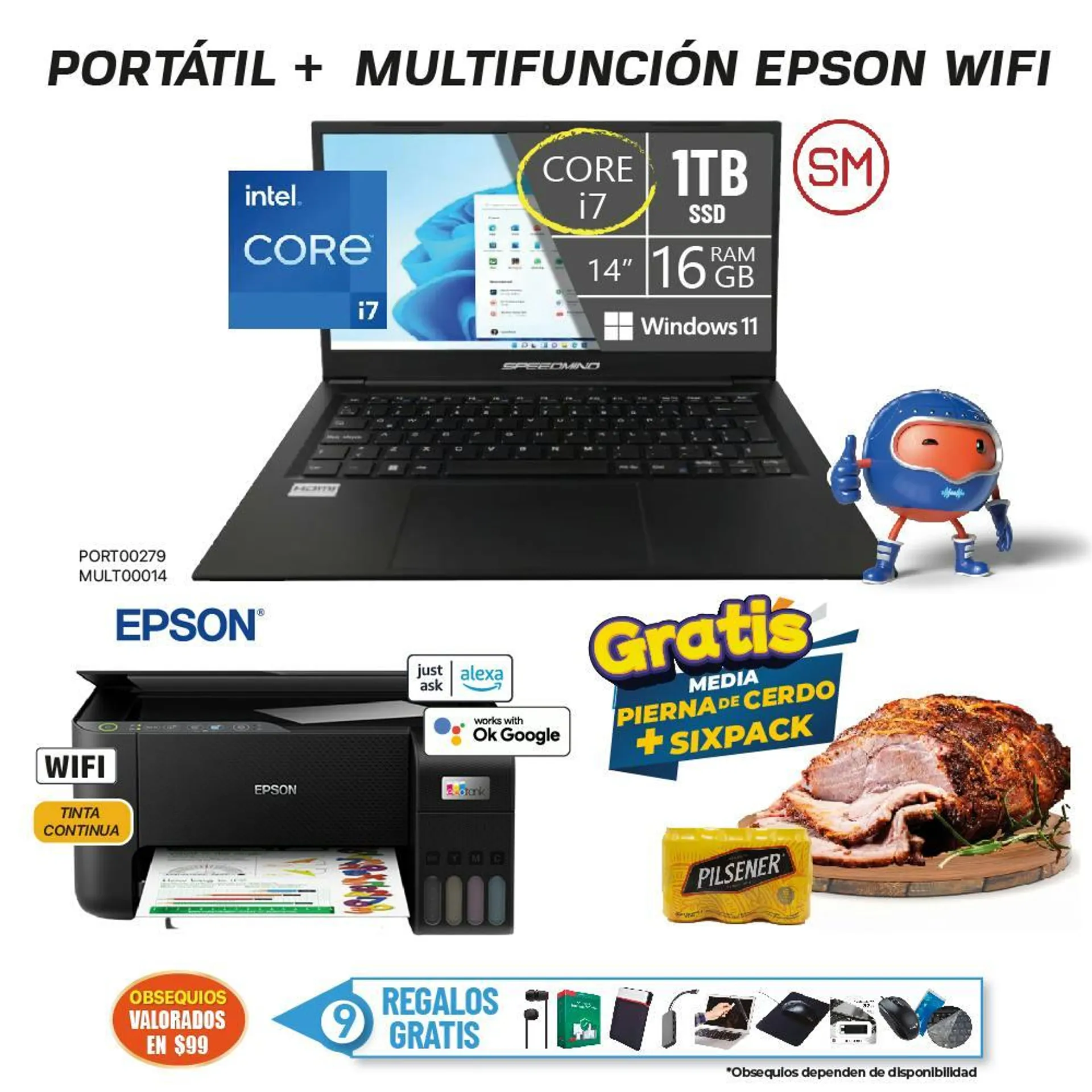 MEGA COMBO 3 PORTATIL SPEEDMIND + MULTIFUNCION EPSON WIFI