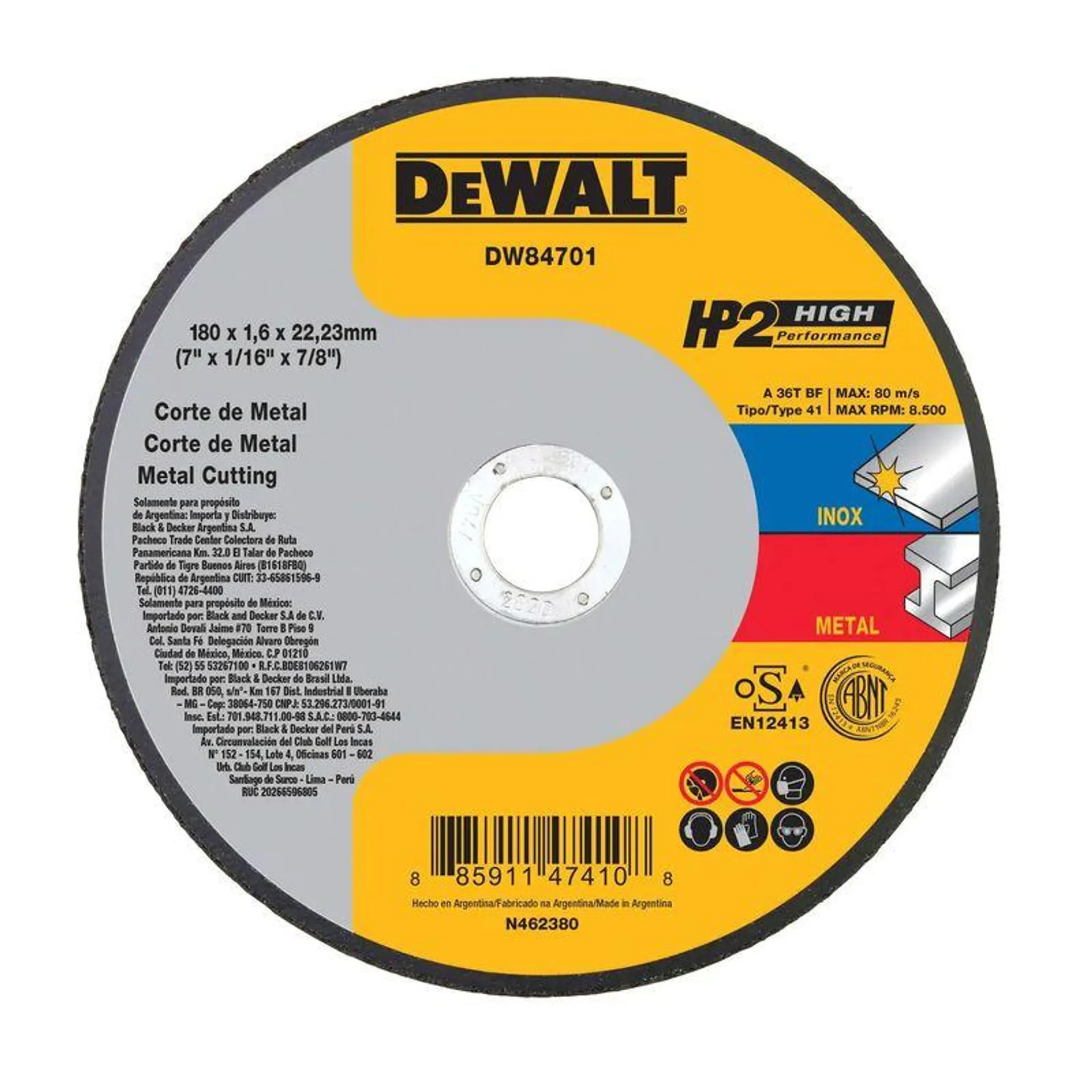 Disco Corte Metal 7 X 1/16 X 7/8 Dewalt