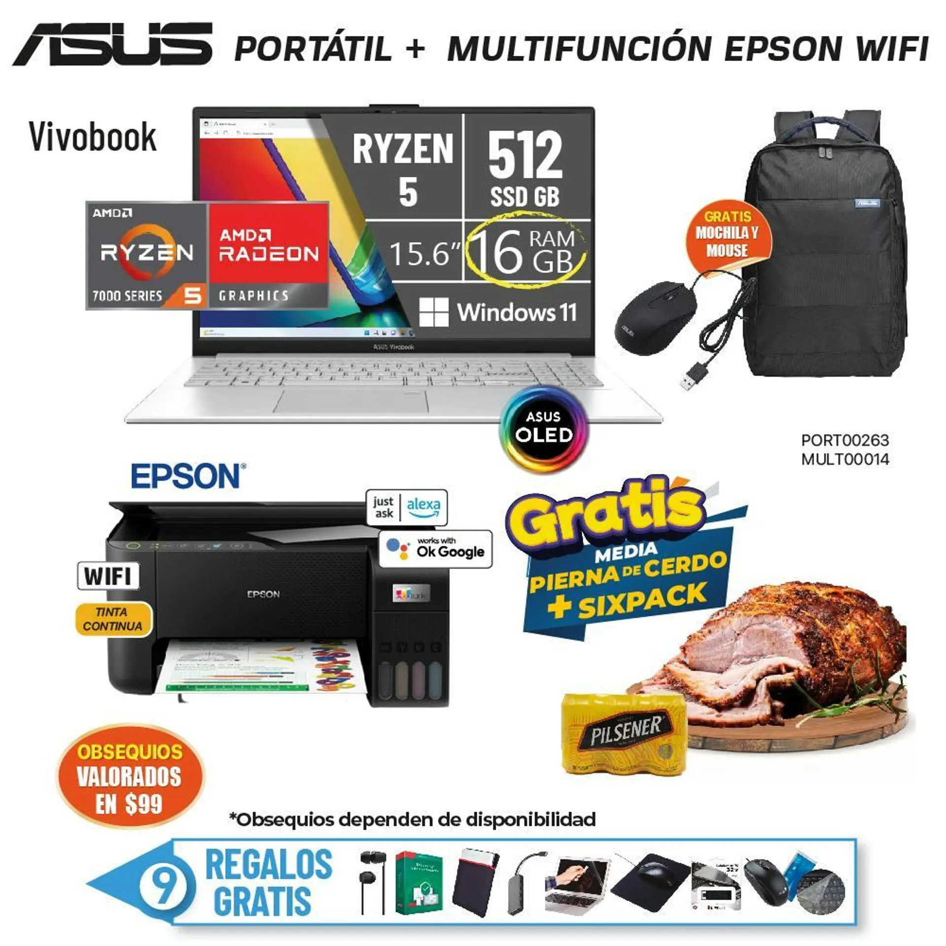 MEGA COMBO 5 PORTATIL ASUS + MULTIFUNCION EPSON WIFI