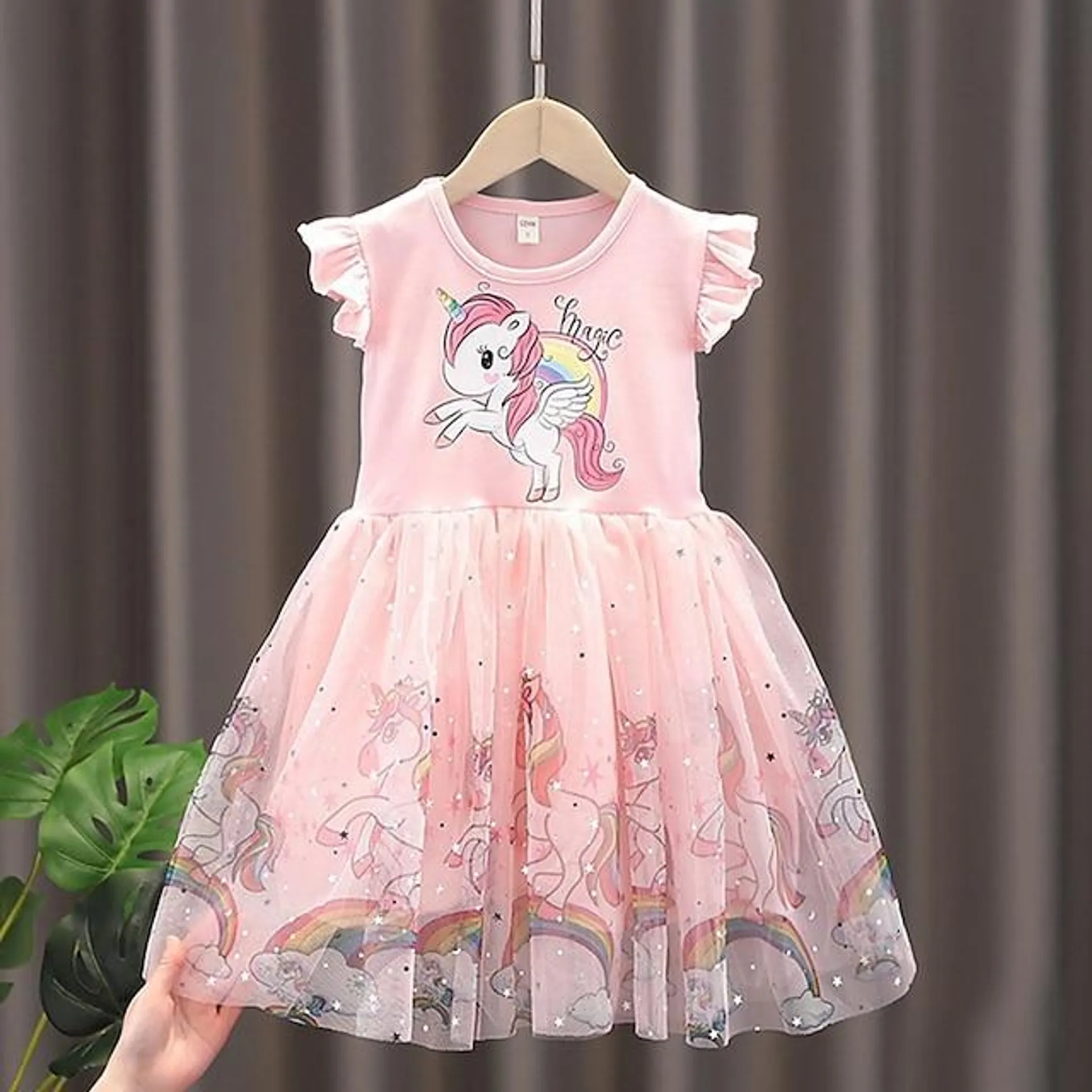 Niños Poco Chica Vestido Unicornio Vestido de una línea Diario Festivos Malla Estampado Azul Piscina Rosa Hasta la Rodilla Manga Corta Princesa Dulce Vestidos Primavera Verano Ajuste regular 2-8 años