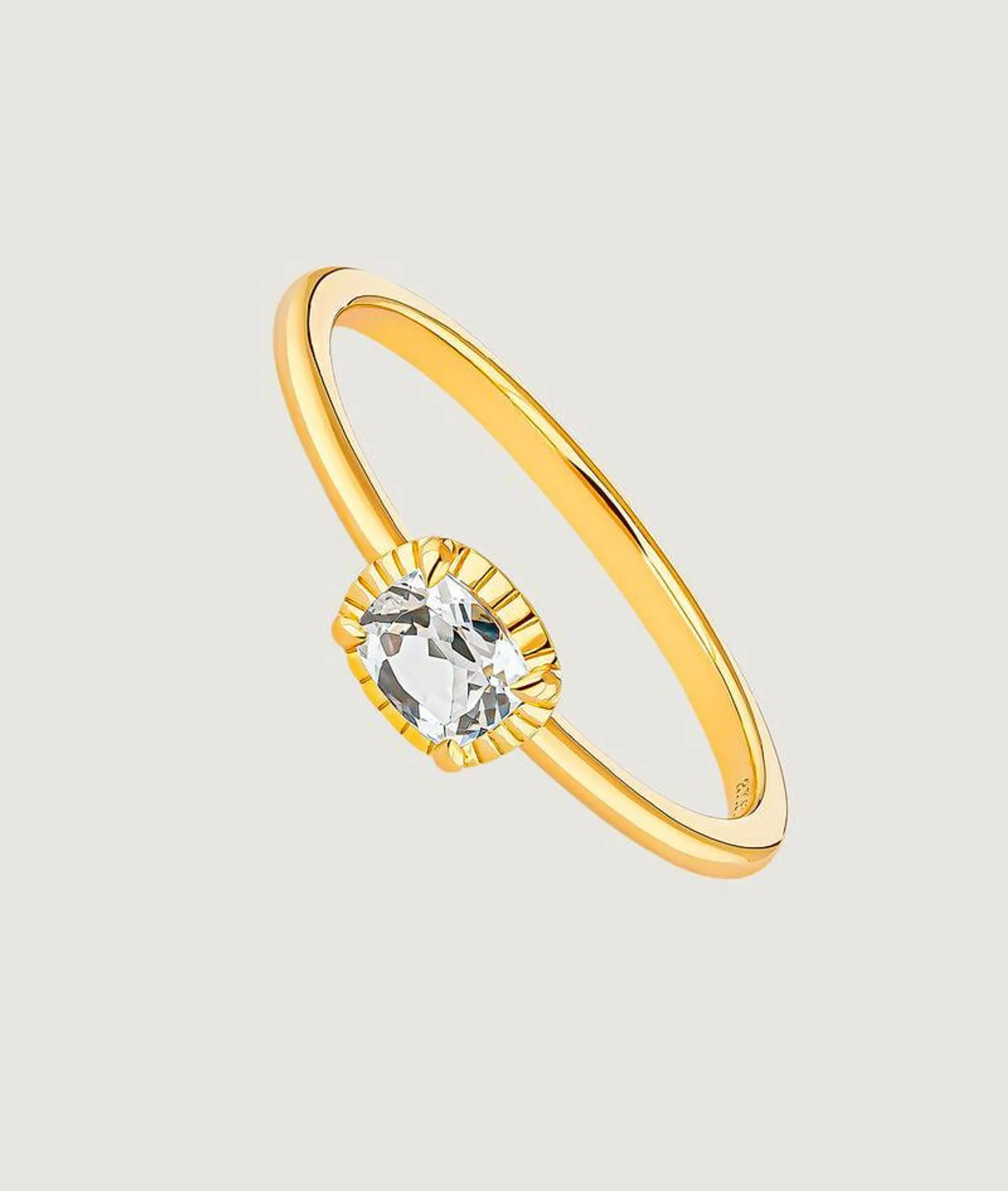 Anillo de plata 925 bañada en oro amarillo de 18K con topacio blanco