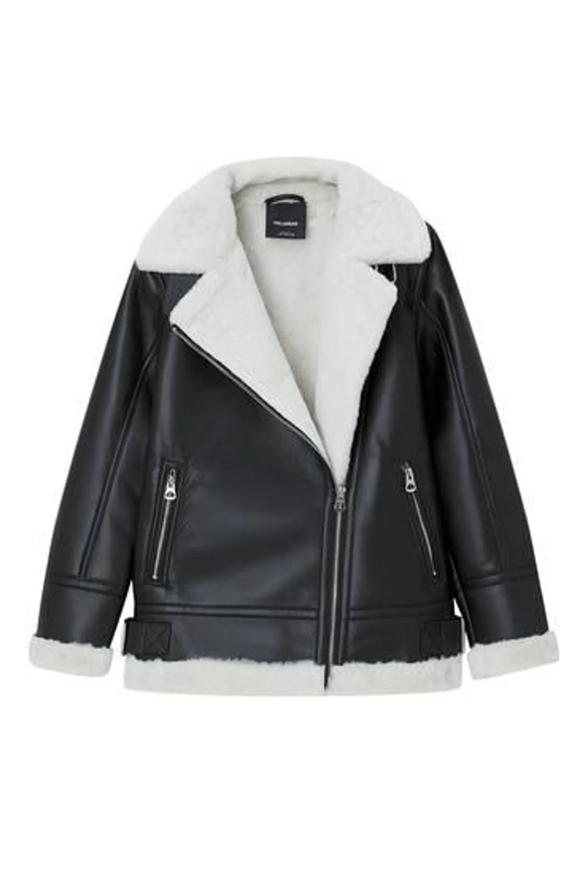 LONG DOUBLE-FACED LEATHER EFFECT JACKET