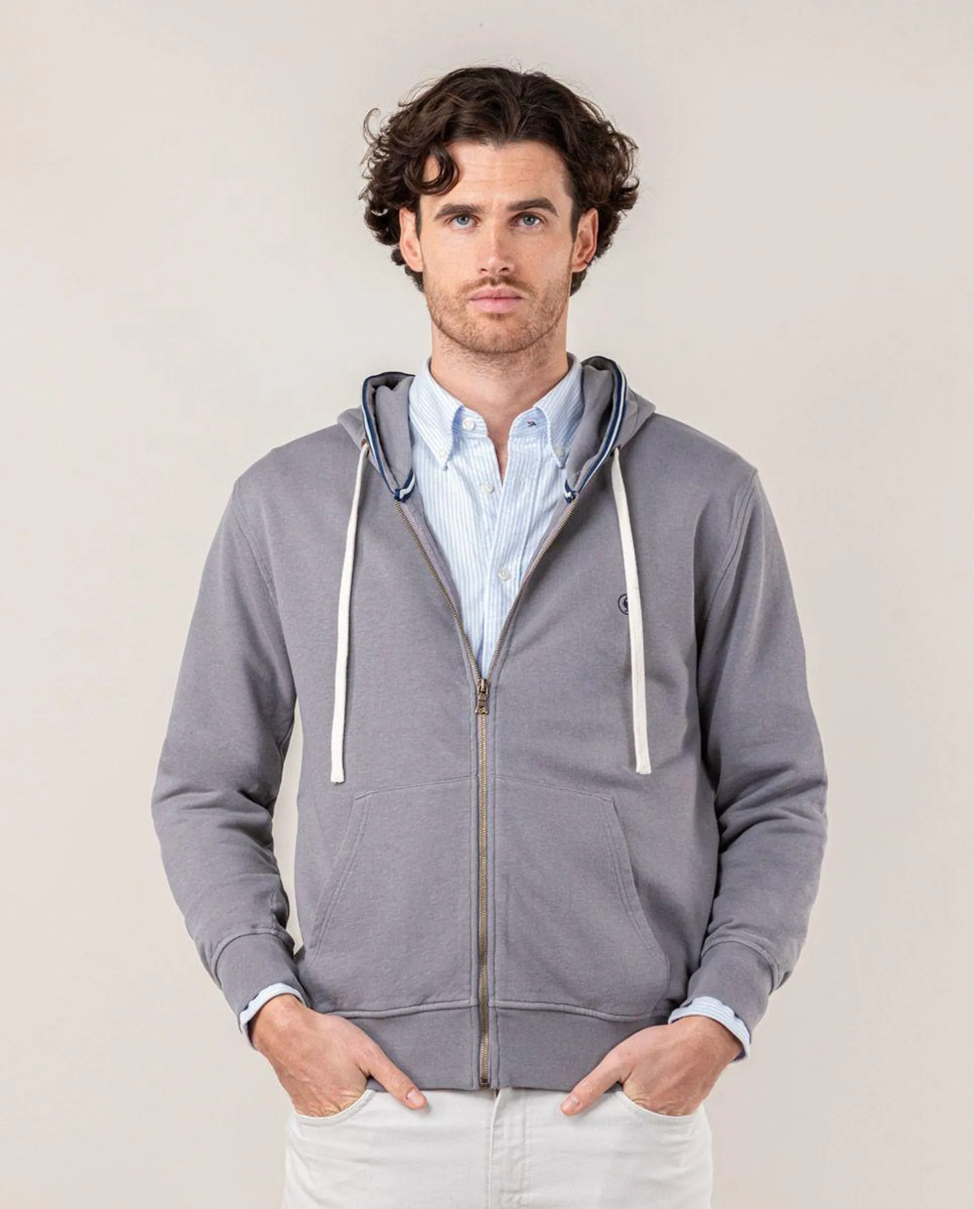 Sudadera Zipper Garment Dyed Gris