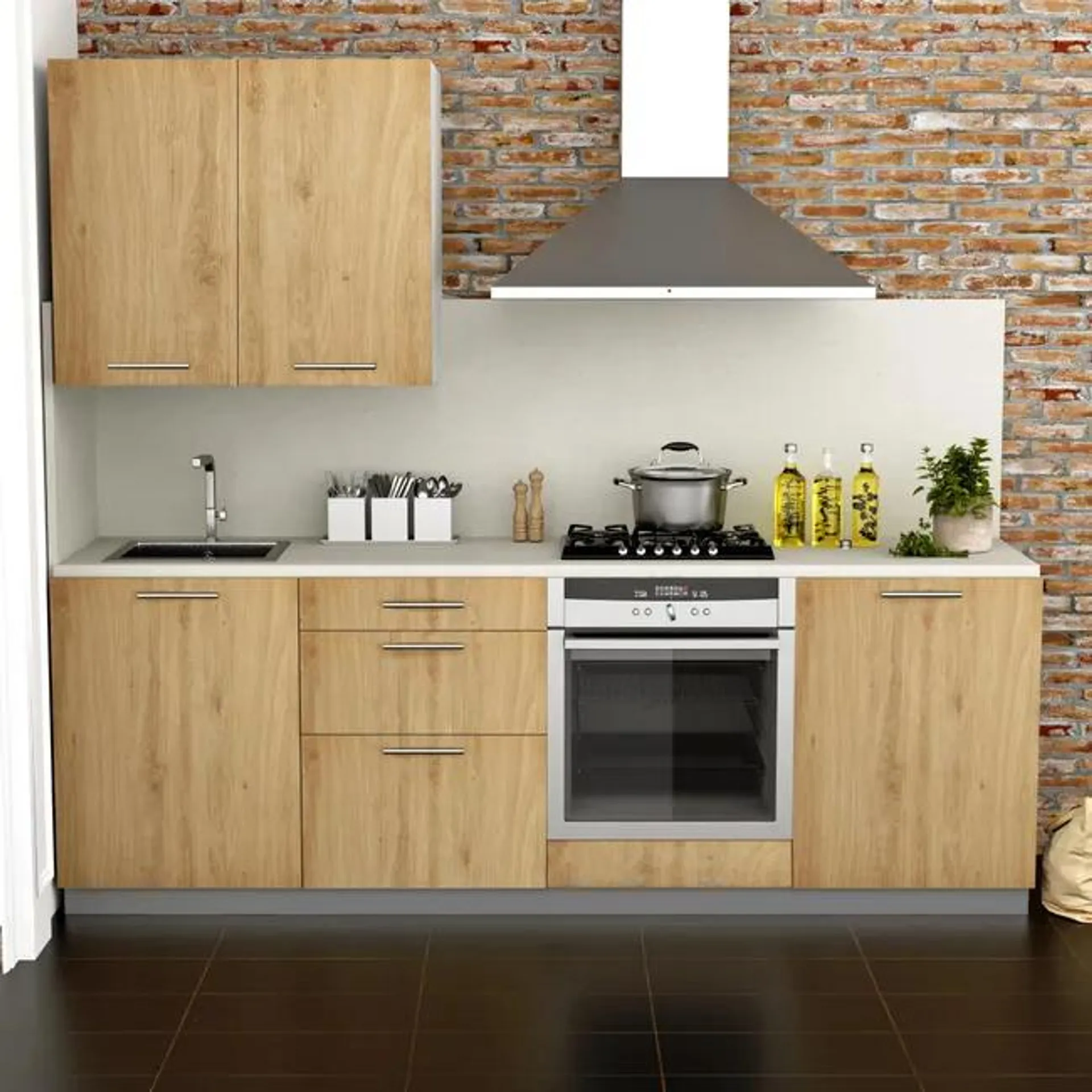 Cocina en kit DELINIA ID con altos ROMA madera clara 2.40 m