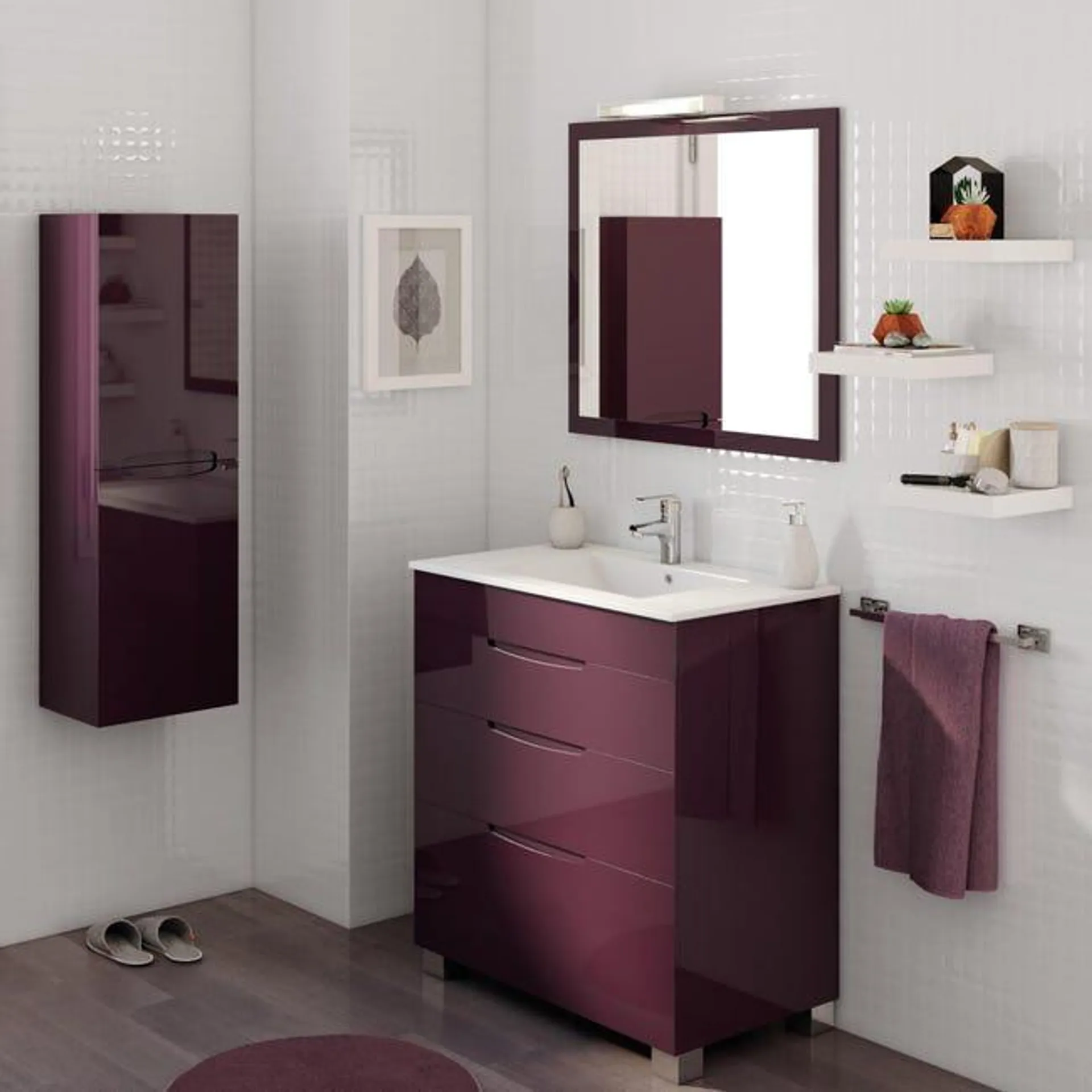 Mueble de baño con lavabo Asimétrico berenjena 80x45 cm Ver detalles del producto