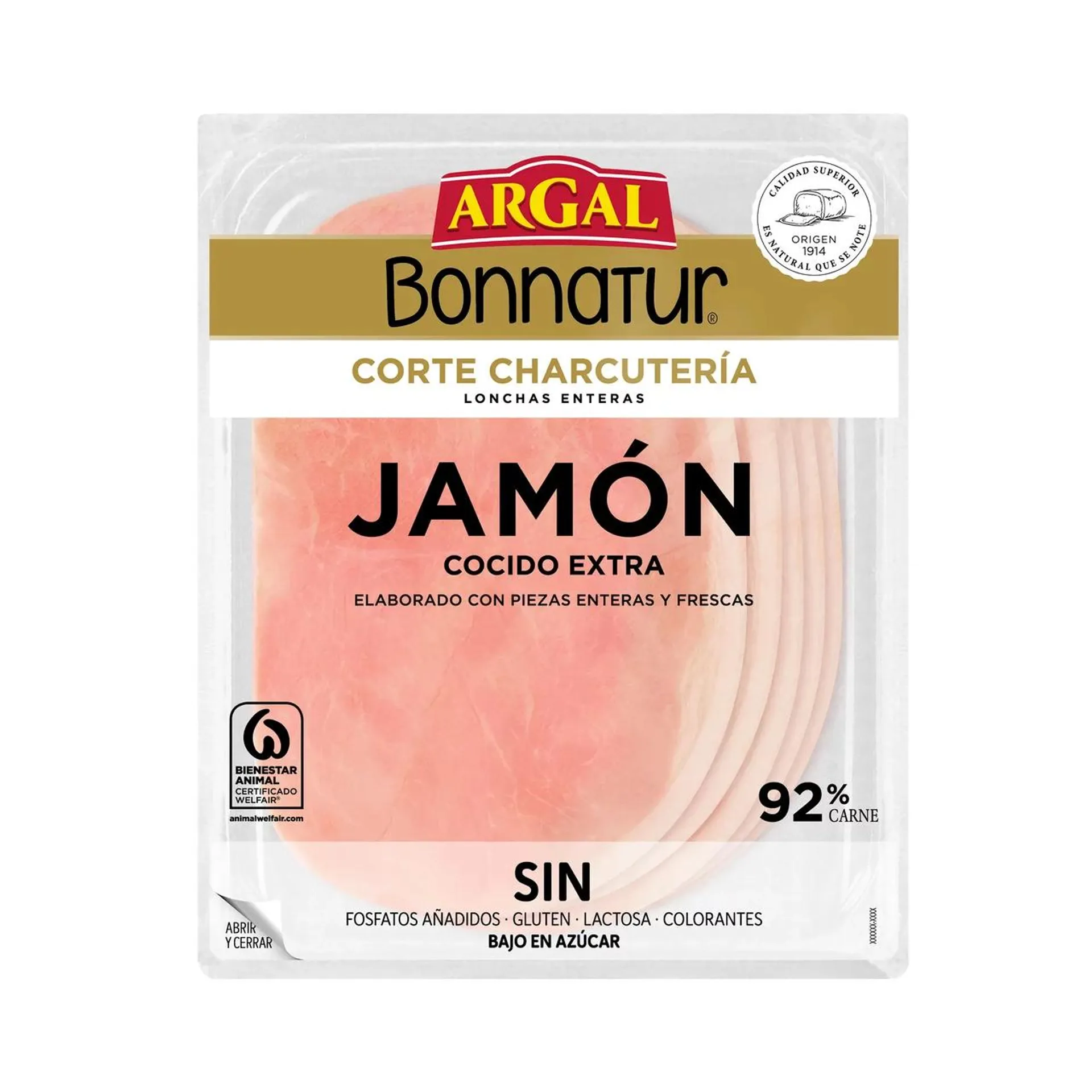 ARGAL Bonnatur jamón cocido exta, cortado en lonchas 140 g.