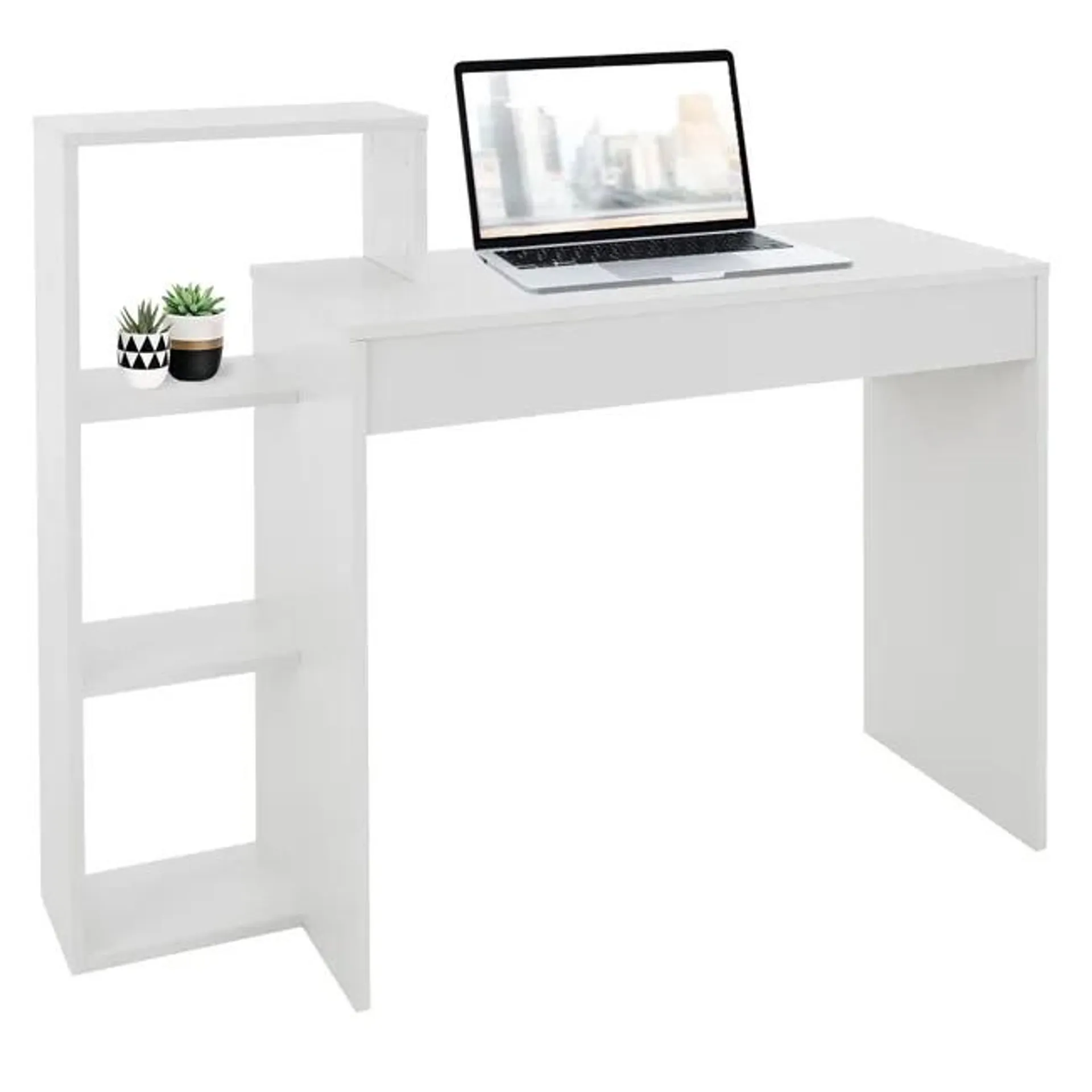 ML-Design Escritorio con Estantes Mesa de Trabajo para Oficina, Mesita de Ordenador PC Blanco con Espacio de Almacenamiento, 3 Baldas, 110x72x40 cm, M