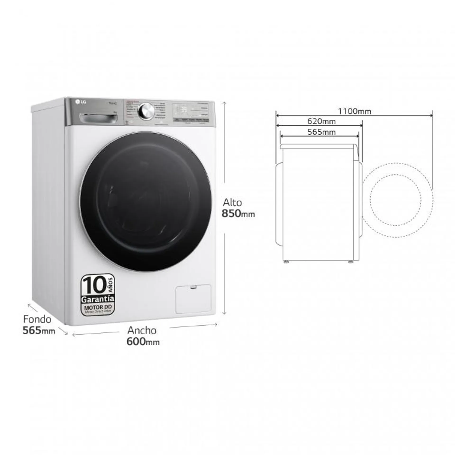 Outlet Lavadora LG, 9Kg, 1400rpm, un 40% más eficiente que A, Blanca, Ref