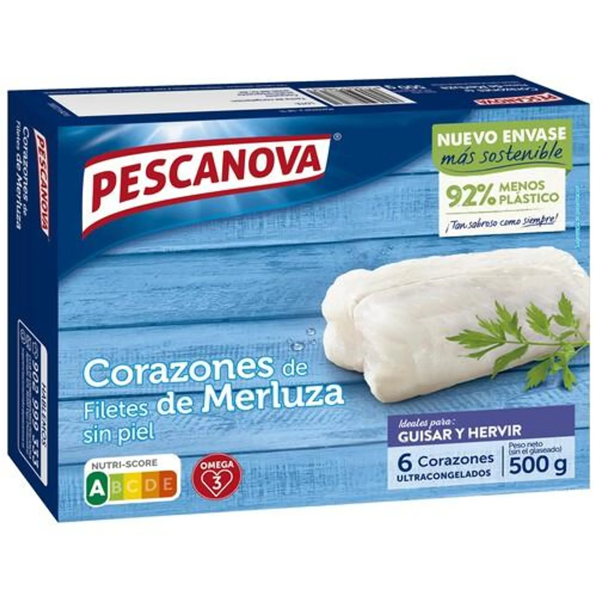 PESCANOVA Corazones de merluza (filetes sin piel) ultracongelados PESCANOVA 500 g.